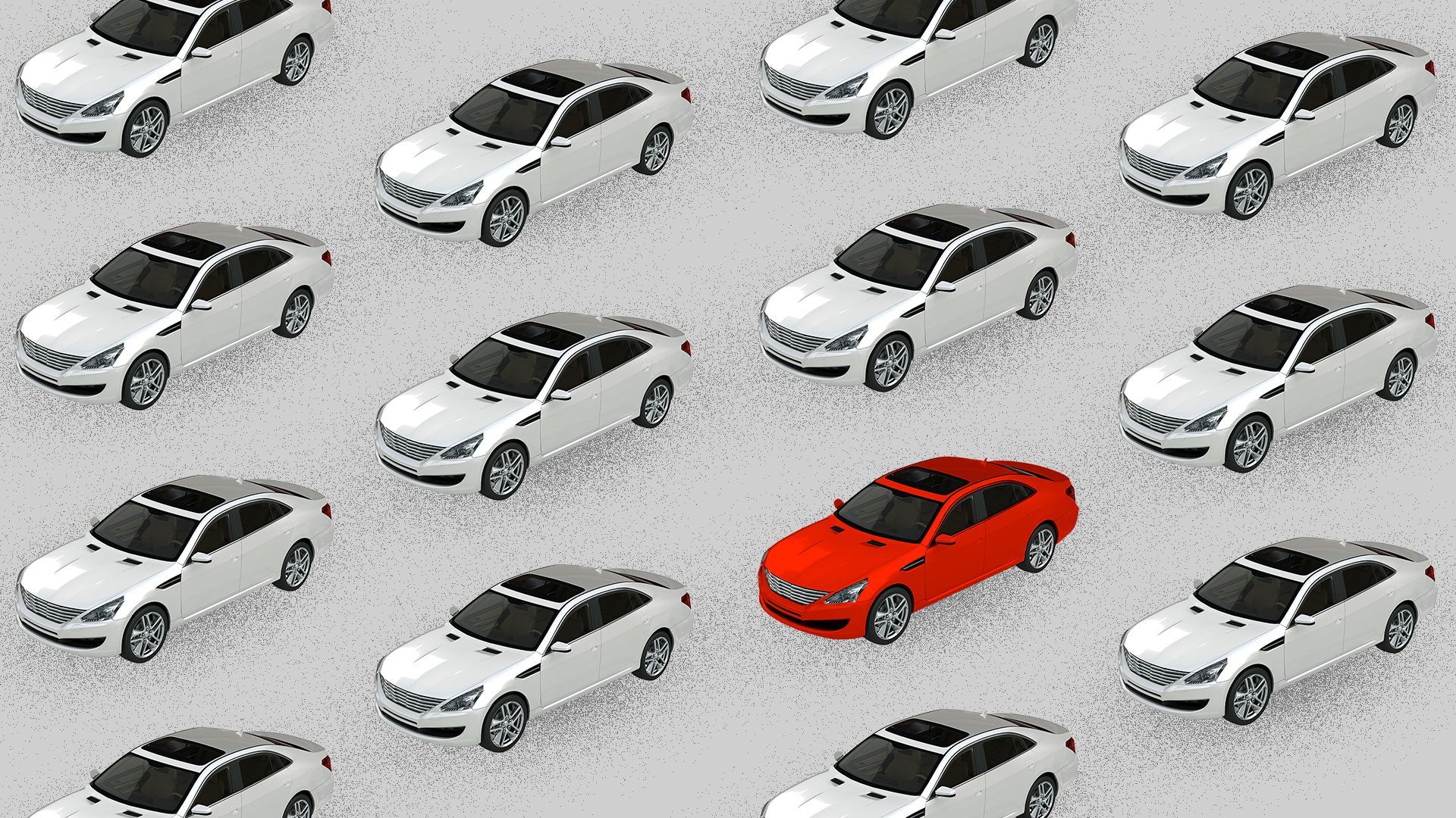 Illustration of a pattern of cars with one highlighted. 
