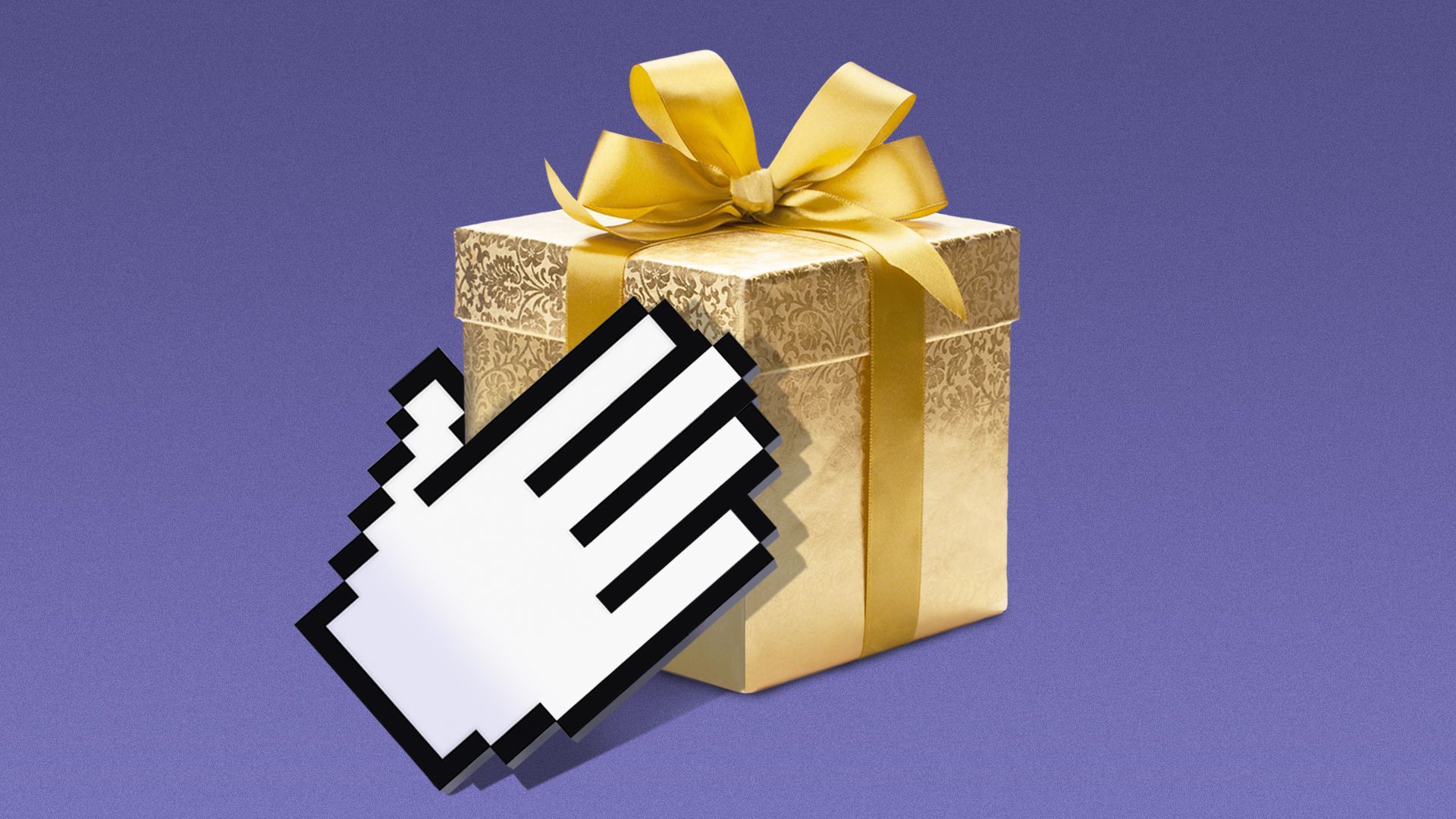 Illustration of a hand cursor holding a present.