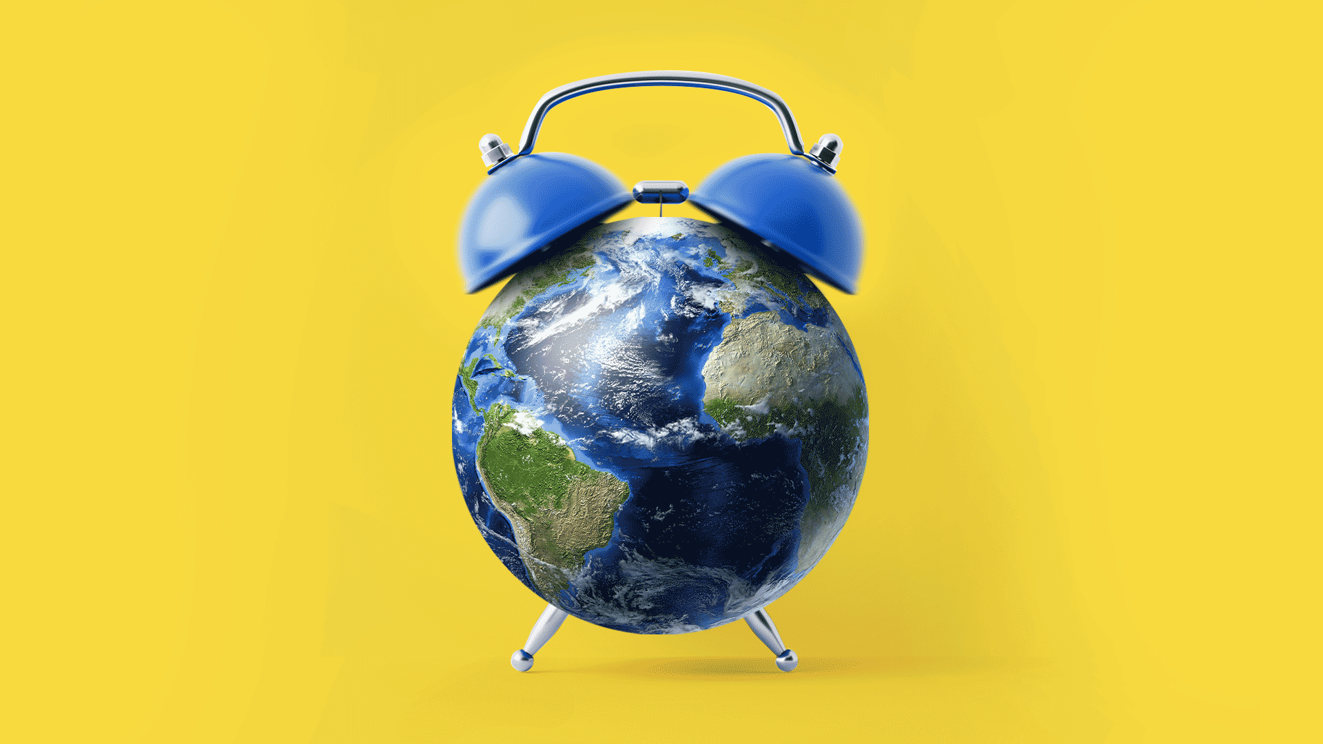 Animated illustration of the world as a ringing alarm clock.