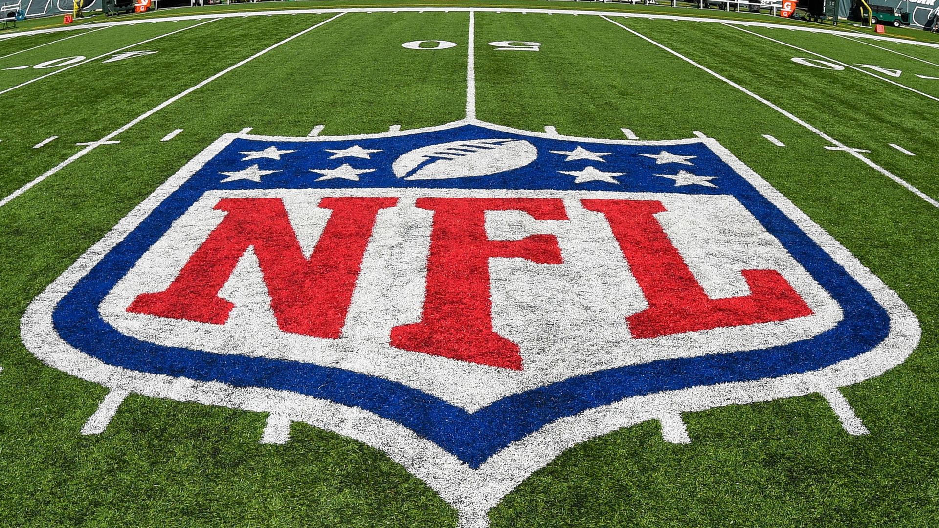General view of the National Football League logo inside of MetLife Stadium.