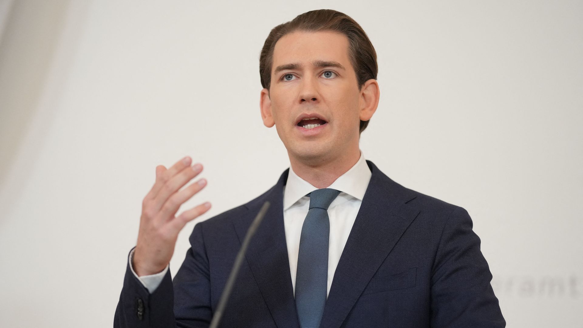 Austrian Chancellor Sebastian Kurz gives a press statement on the government crisis at the Federal Chancellery in Vienna, Austria, on October 9, 2021.