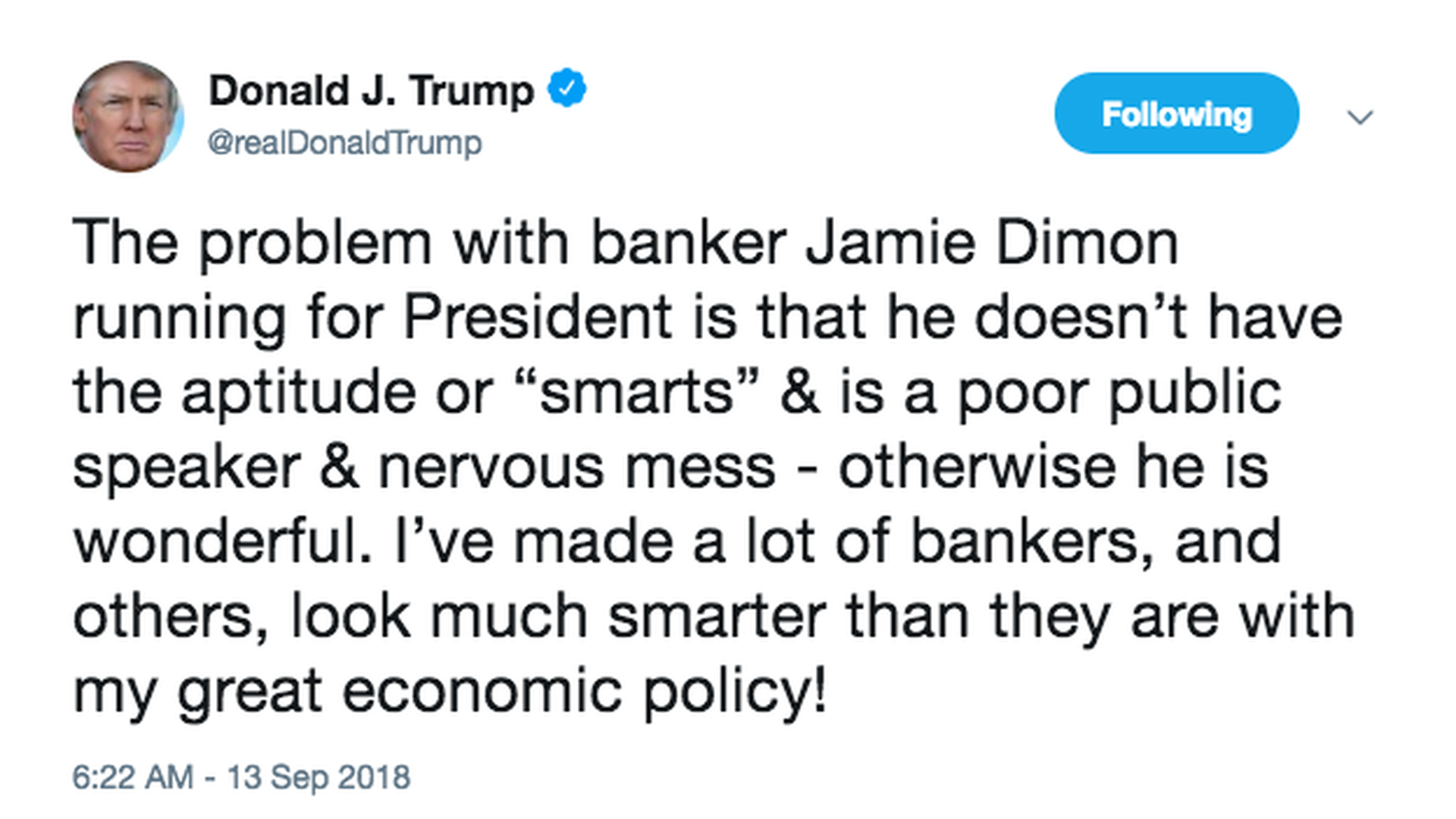 Trump fires back at "nervous mess" JPMorgan Chase CEO Jamie Dimon