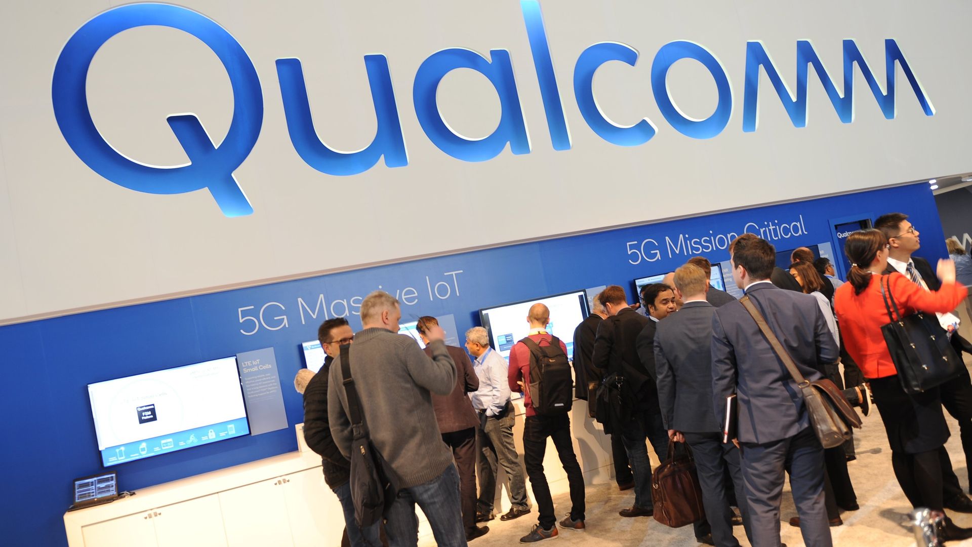 Qualcomm sign at a trade show 