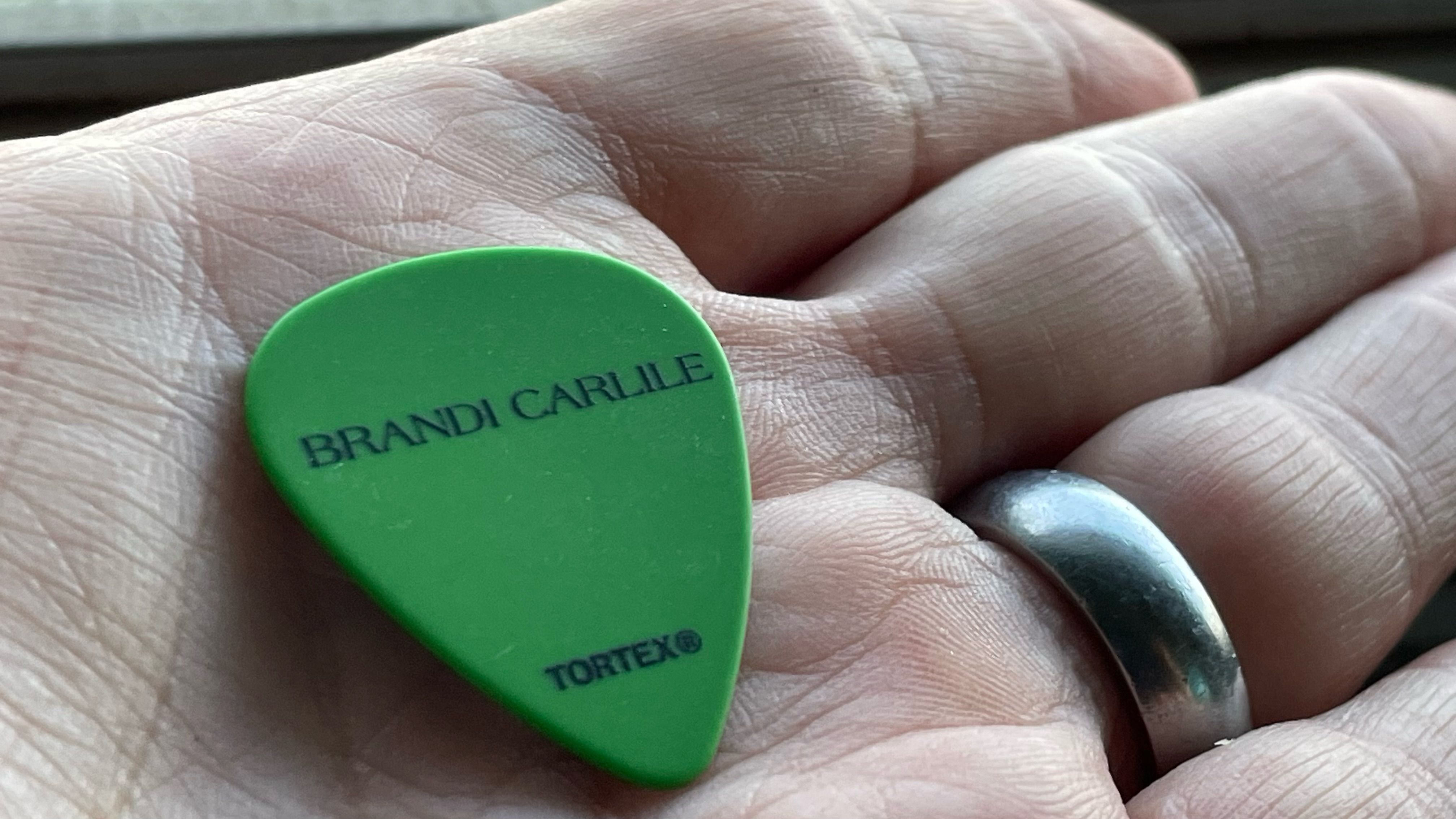 A photo of Brandi Carlile's guitar pick.