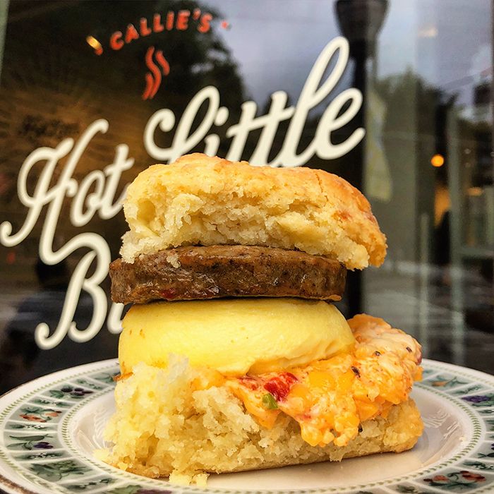 Sausage Egg Pimento Cheese Biscuit Sandwich at callie's hot biscuit
