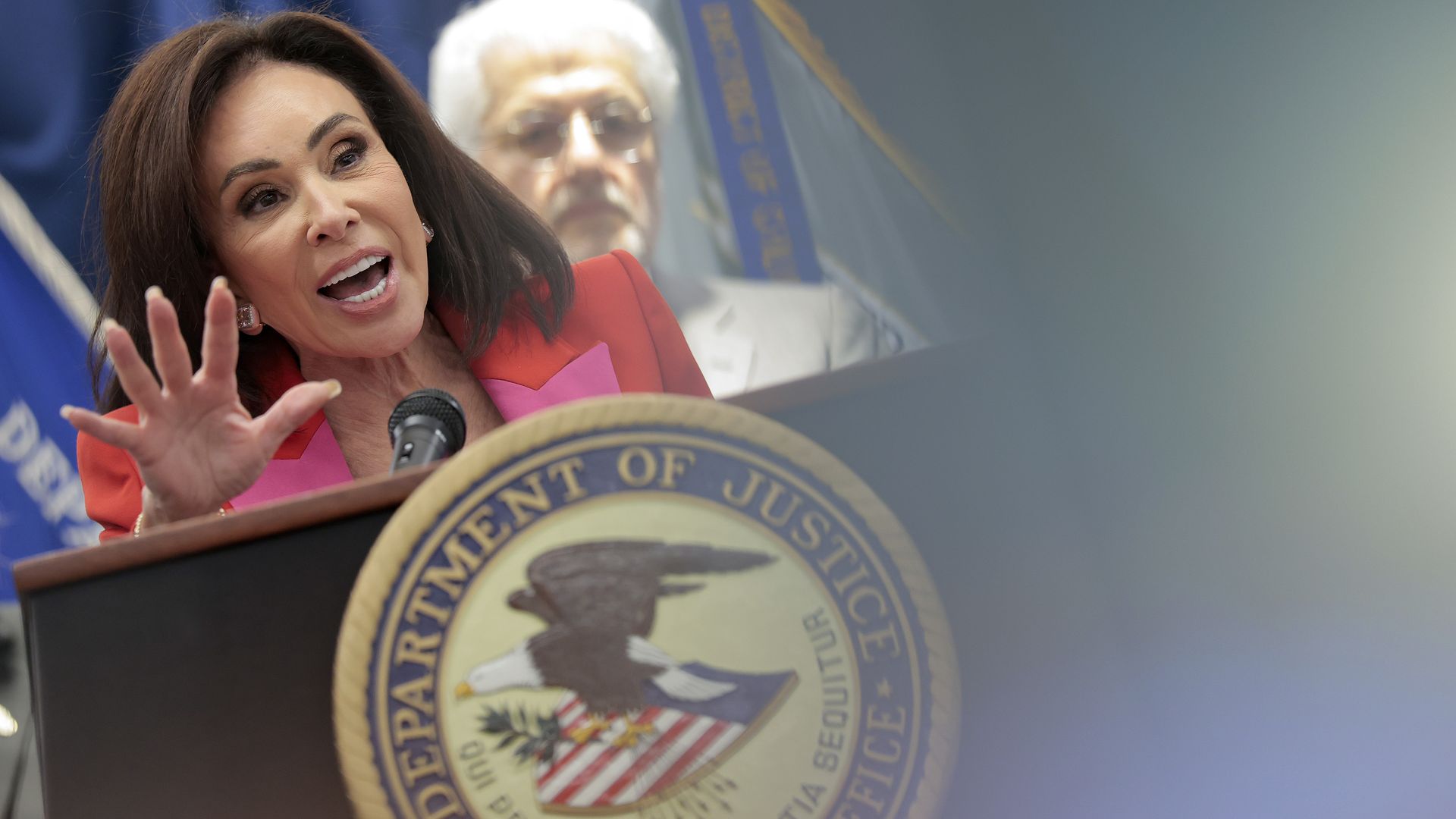 Jeanine Pirro at a DOJ press conference