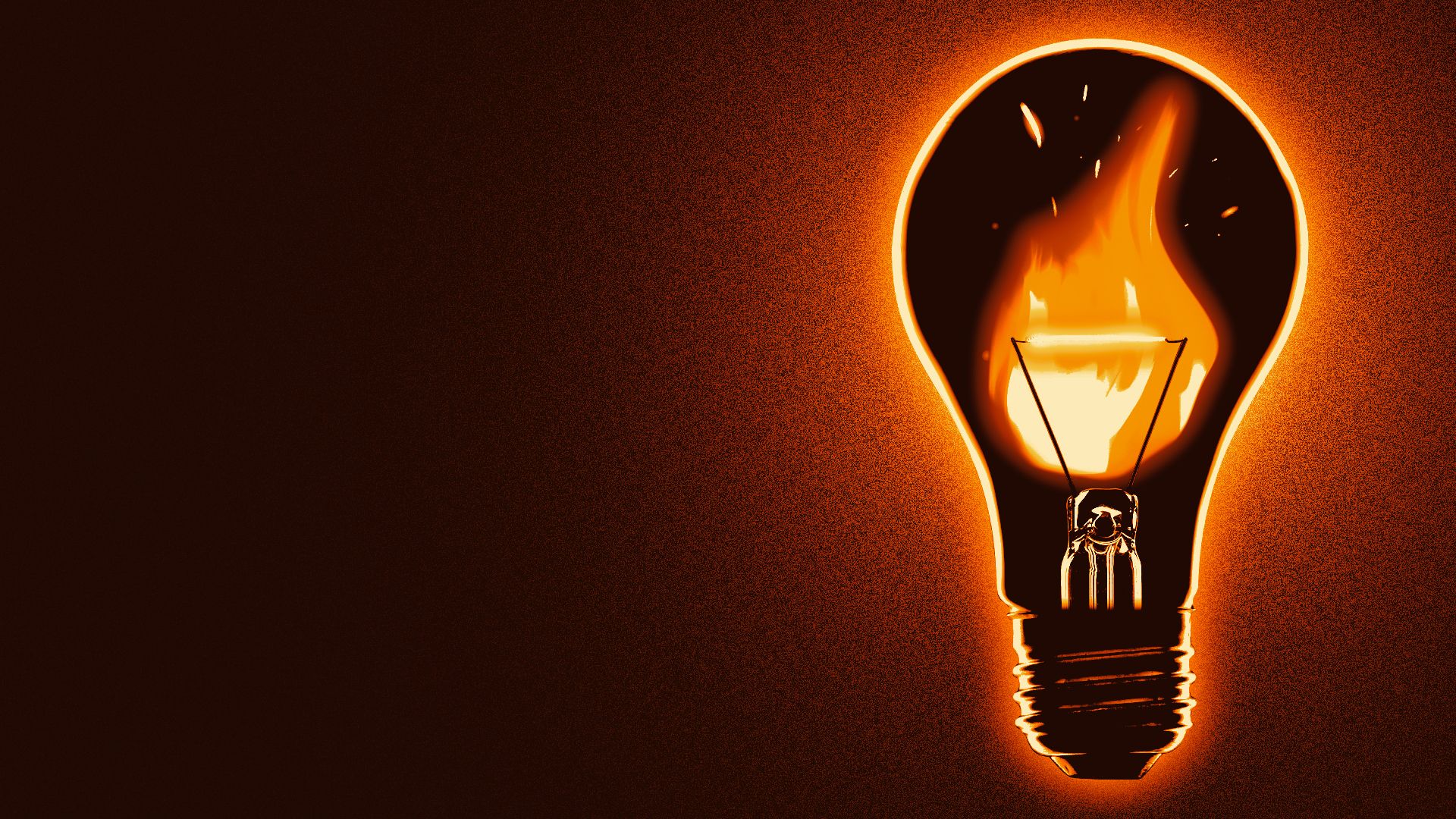 Illustration of a light bulb with its filament on fire.