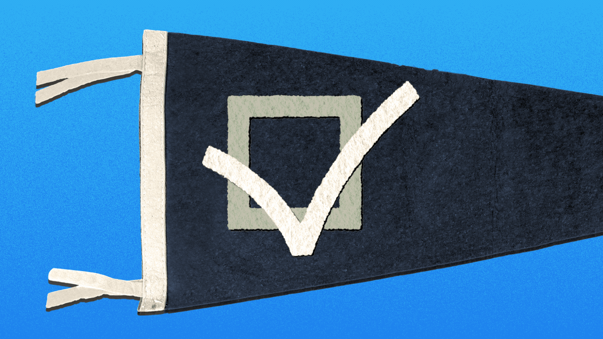 Illustration of a felt pennant with a checkmark on it being covered in a felt no-sign. 