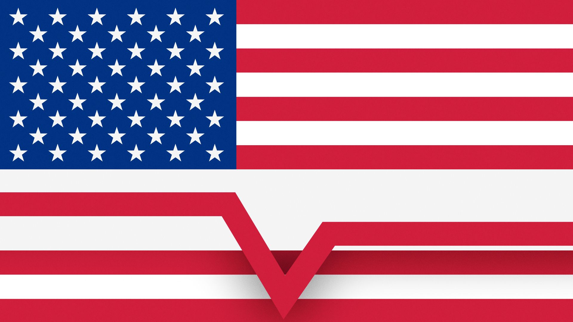 Illustration of an American flag with the fifth red strip forming a 'reverse radical' line.