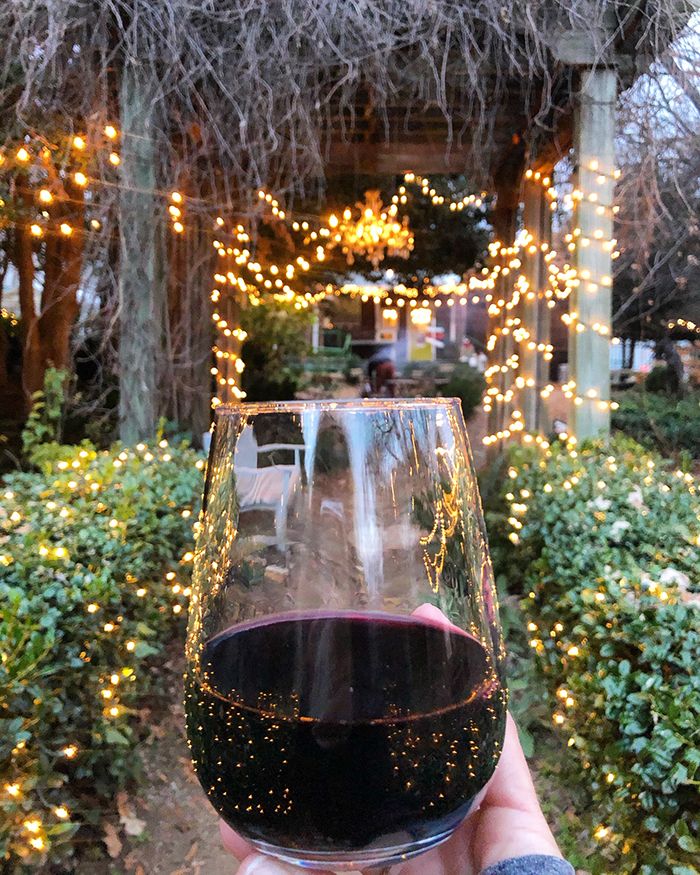 wine at mcgill rose garden christmas lights
