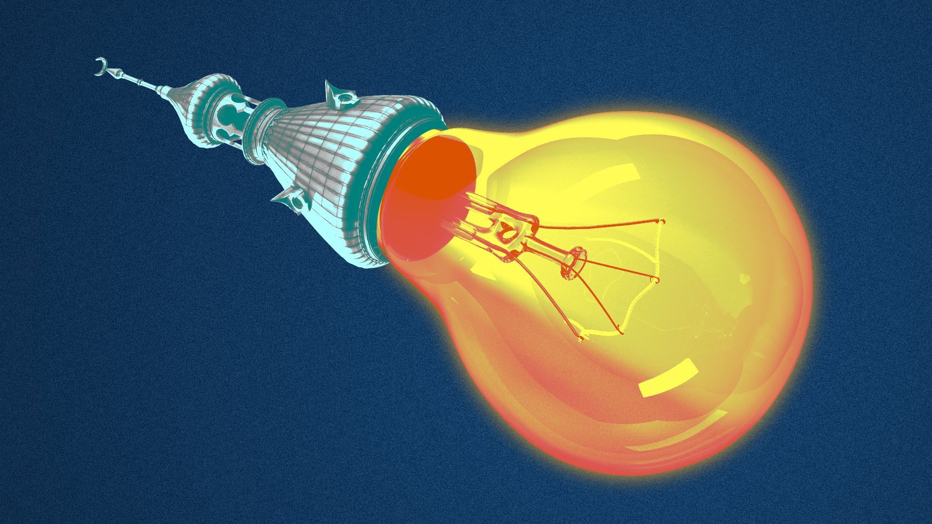 Illustration of a Tampa minaret with a light bulb coming out of it. 