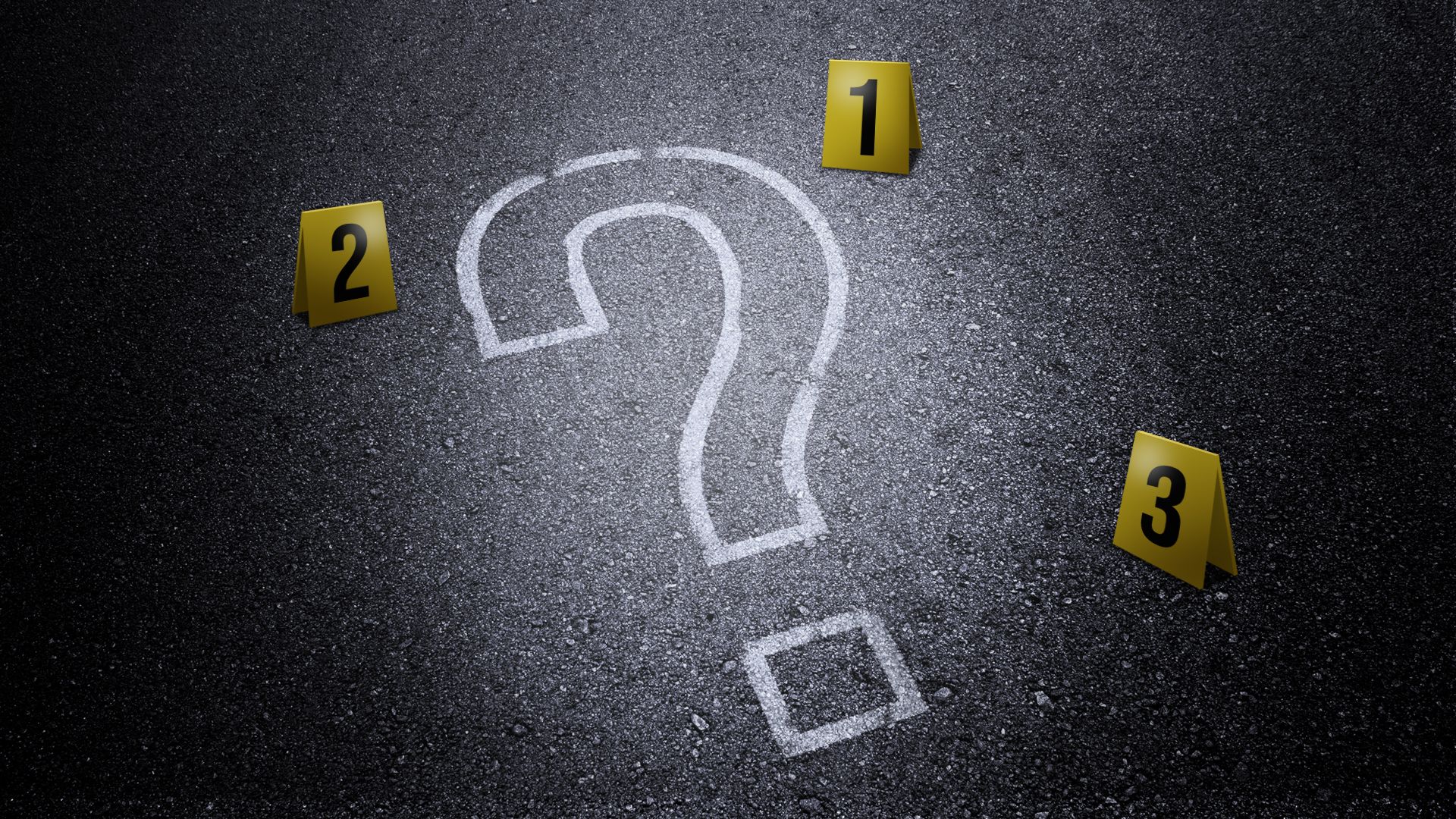 Illustration of a crime scene with a question mark chalk outline