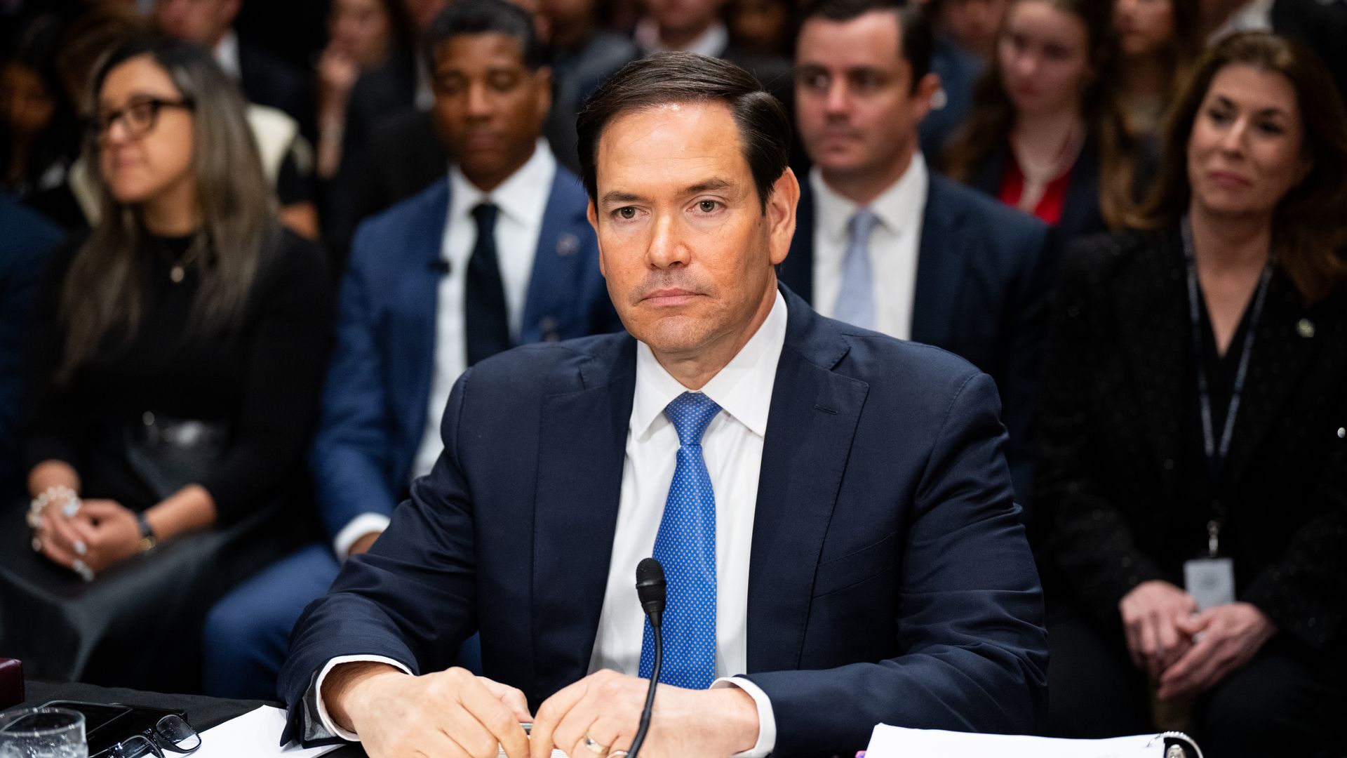 Marco Rubio sits before a Senate panel.