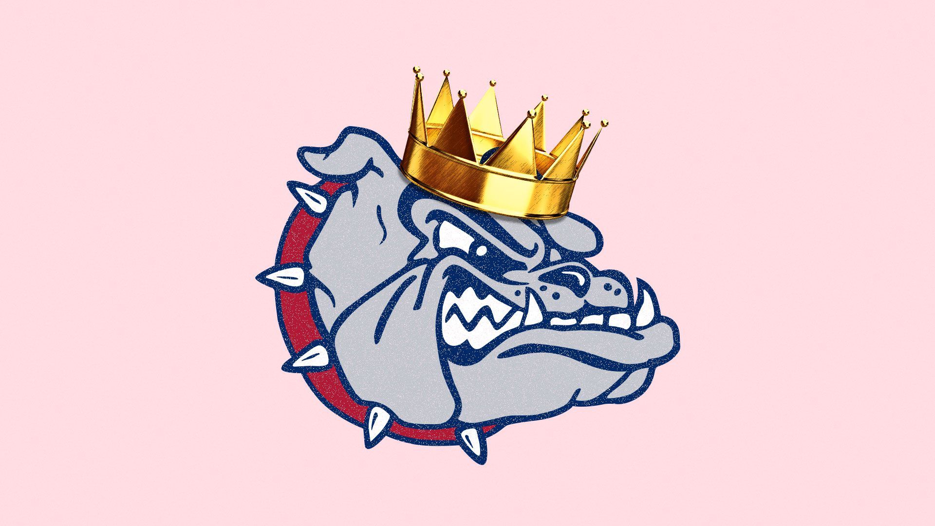 Illustration of the Gonzaga bulldog mascot wearing a crown