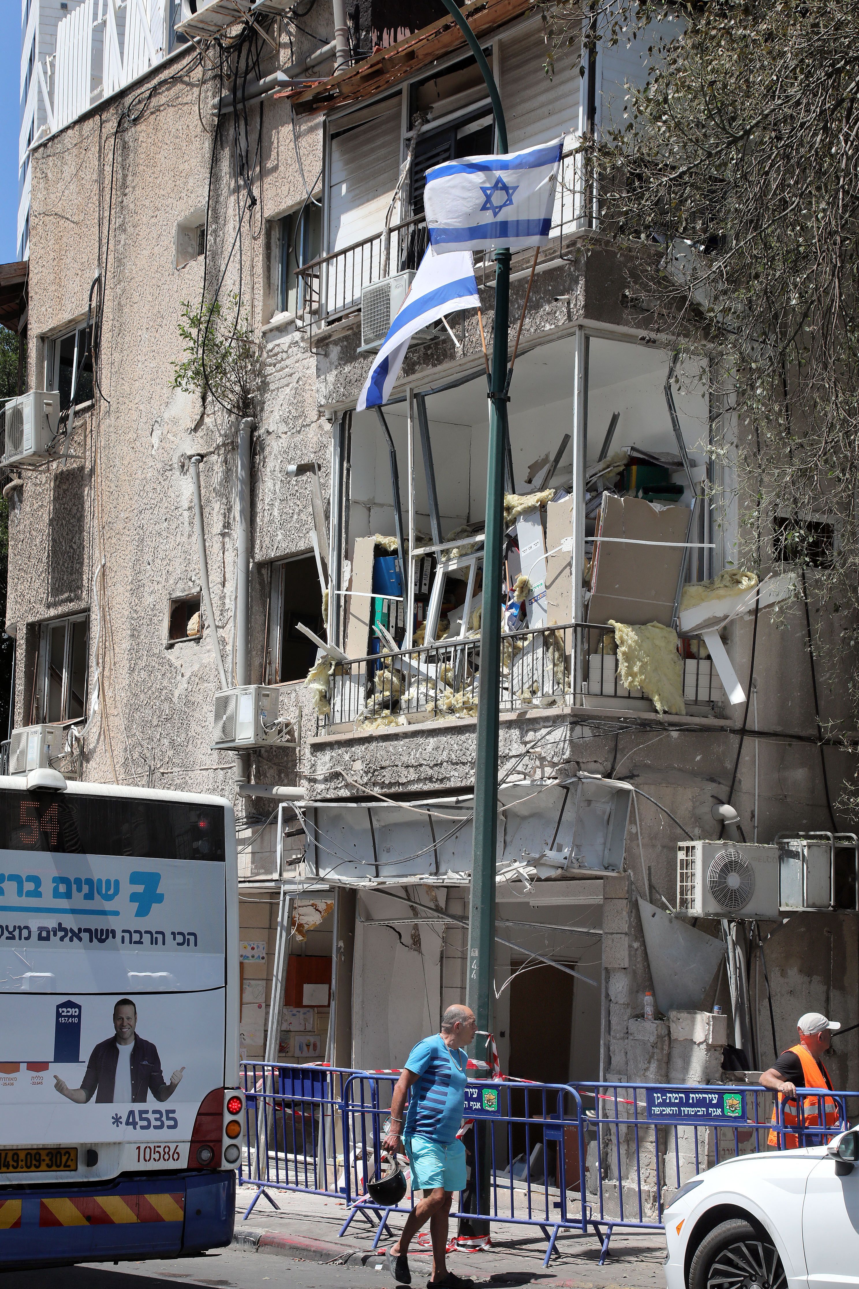 A picture shows damaged buildings in Ramat Gan near the coastal city of Tel Aviv, on May 16