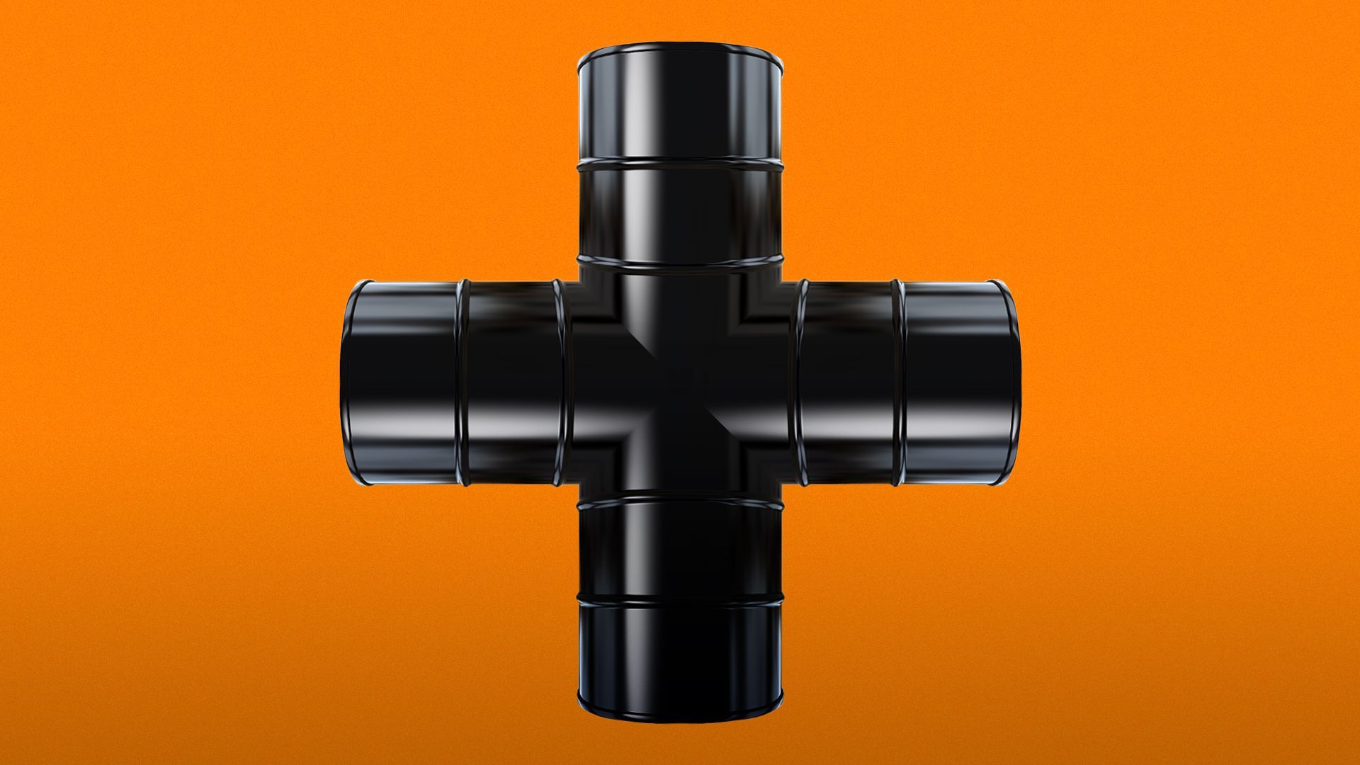 Illustration of a plus sign formed by oil barrels
