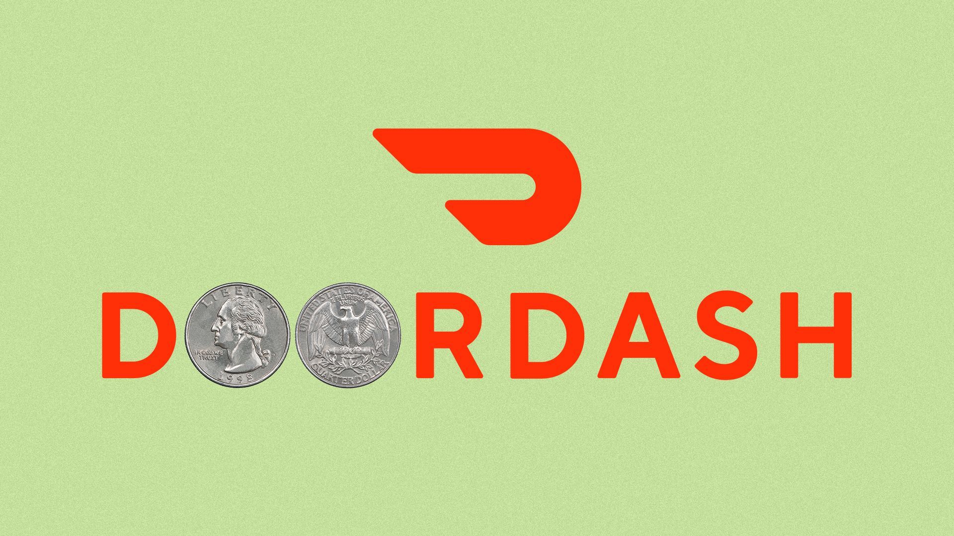 Illustration of quarters as the o's in the DoorDash logo.   
