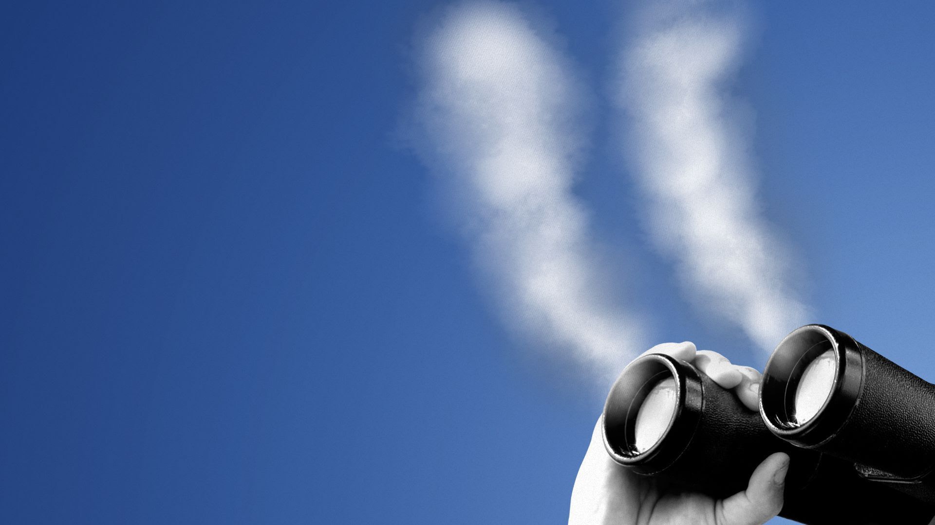 Illustration of a pair of binoculars with smoke coming out. 
