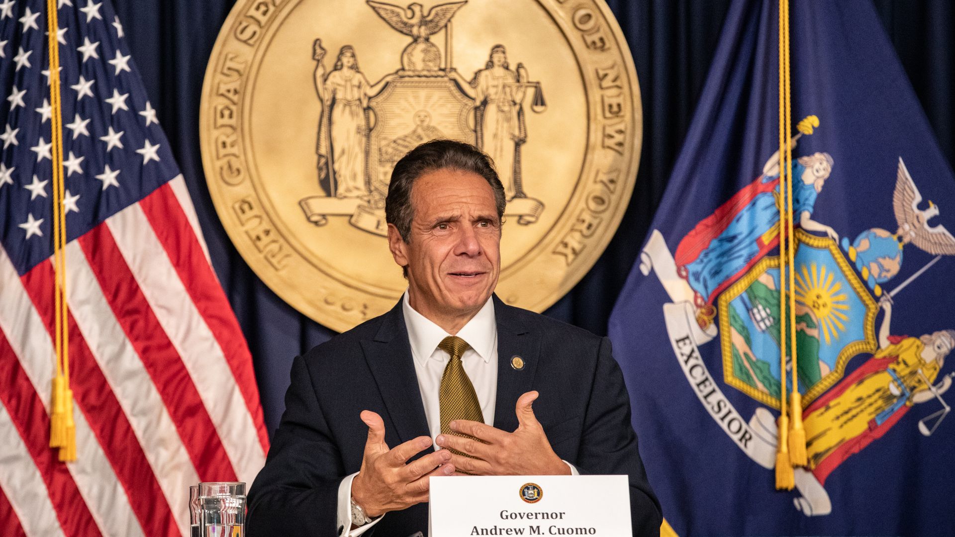 Andrew Cuomo, governor of New York, speaks during a news conference in New York, U.S., on Monday, Oct. 5
