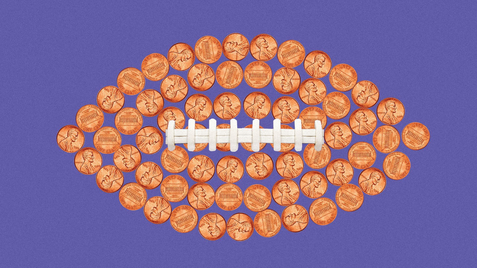 Illustration of a football made of pennies.