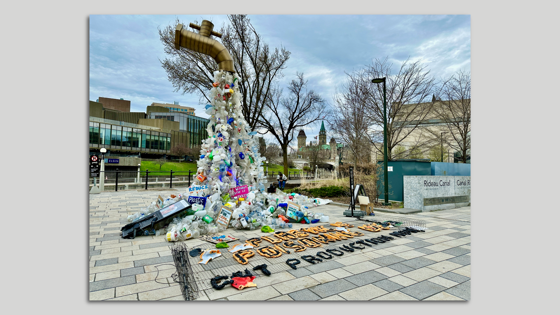 photo of an art installation made from plastics outside of the Rideau Canal in Ottawa, Canada