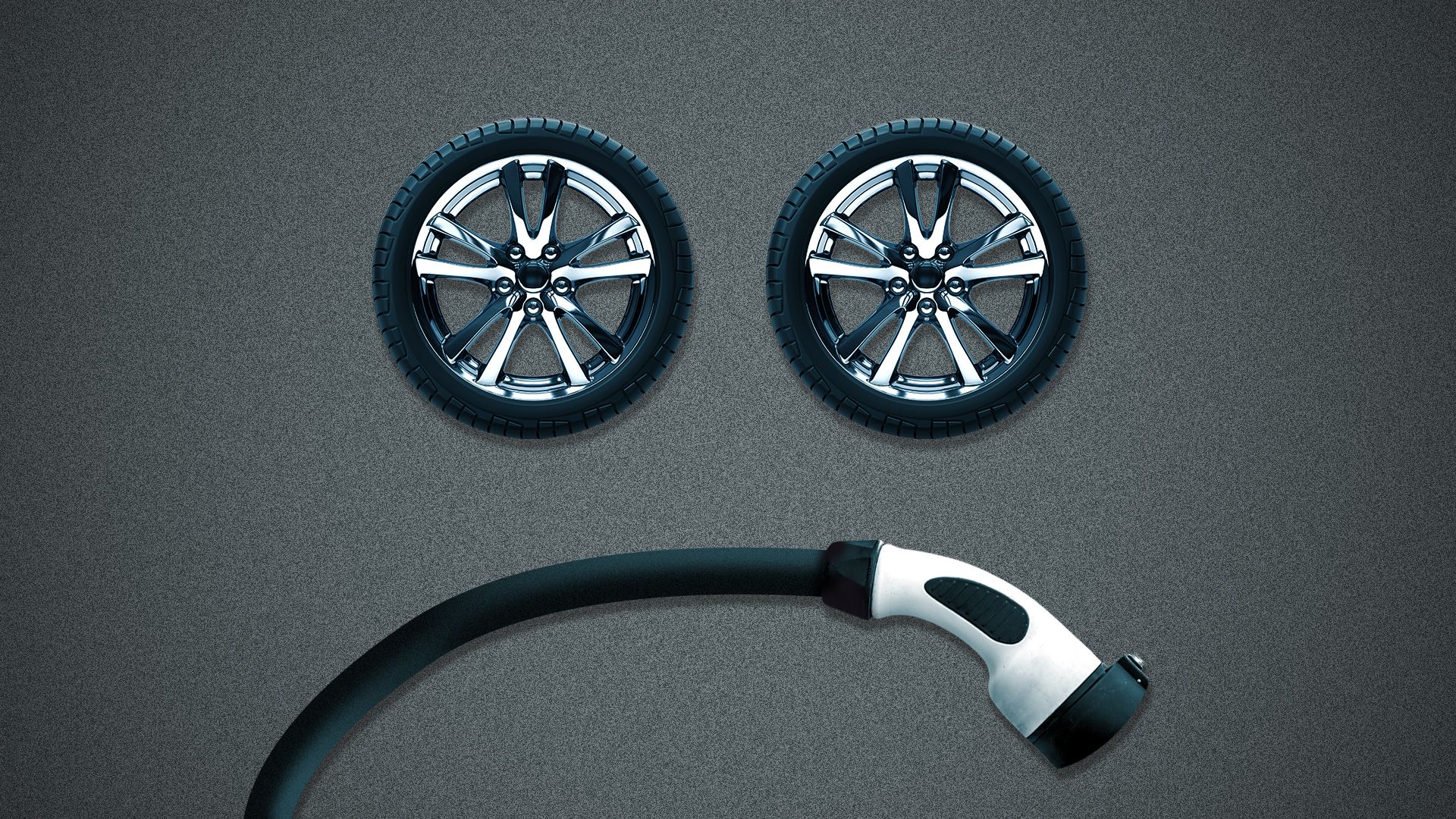 Illustration of a sad face made from an EV plug and two tires.