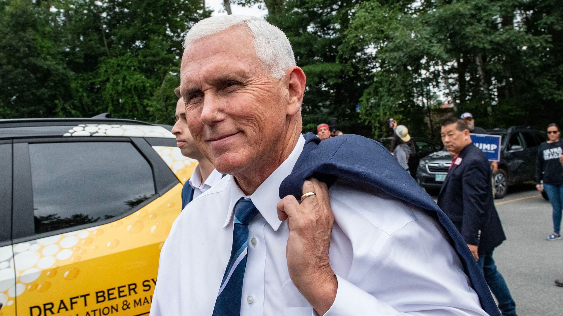  Presidential hopeful and former Vice President Mike Pence arrives at a campaign event at American Legion Hall Post 27 in Londonderry, New Hampshire, on August 4, 2023.