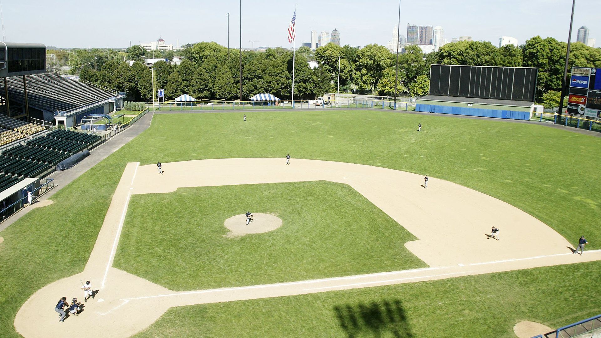 An overview of Cooper Stadium's baseball diamond