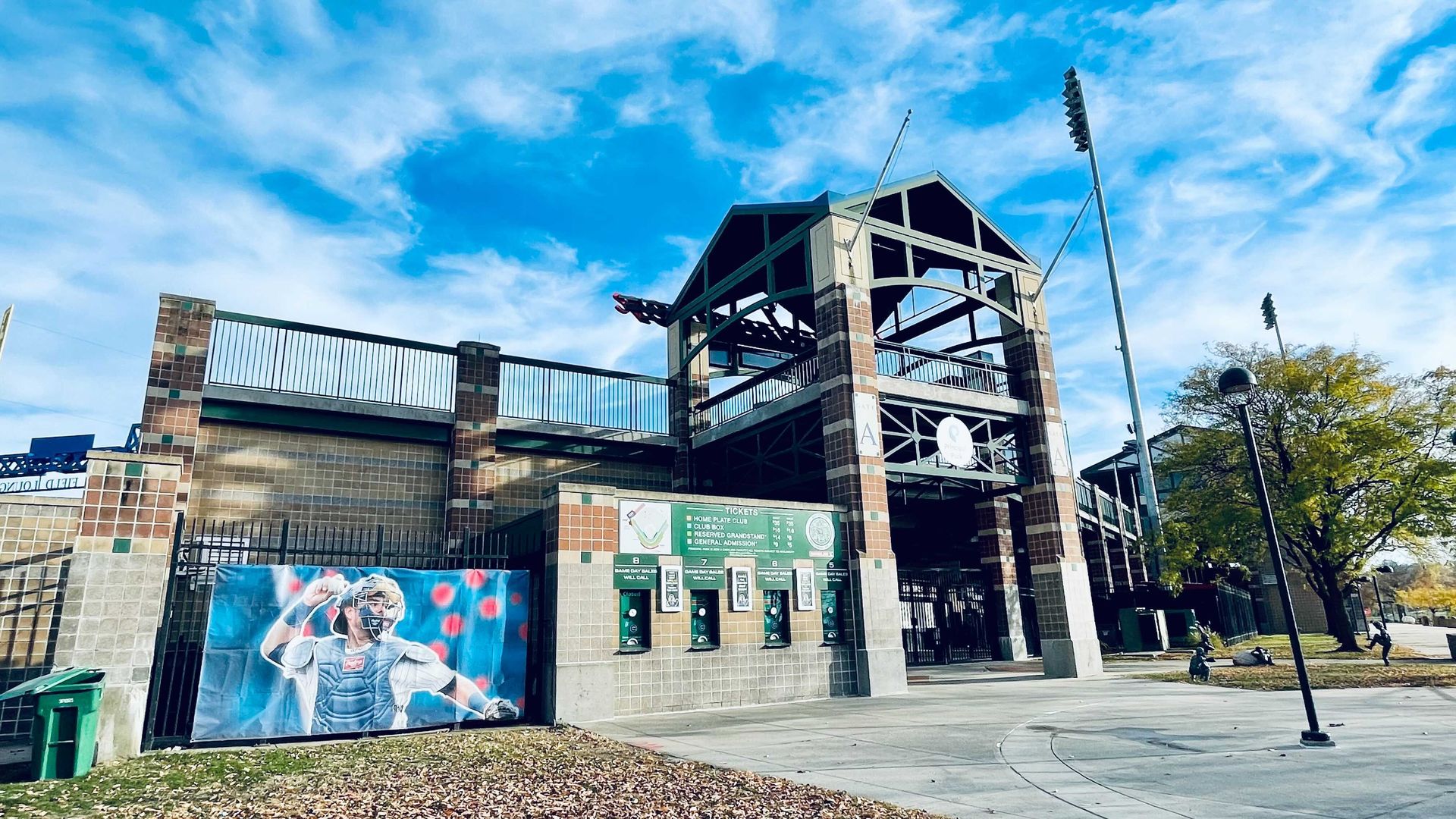 The exterior of Principal Park in Des Moines, Iowa.