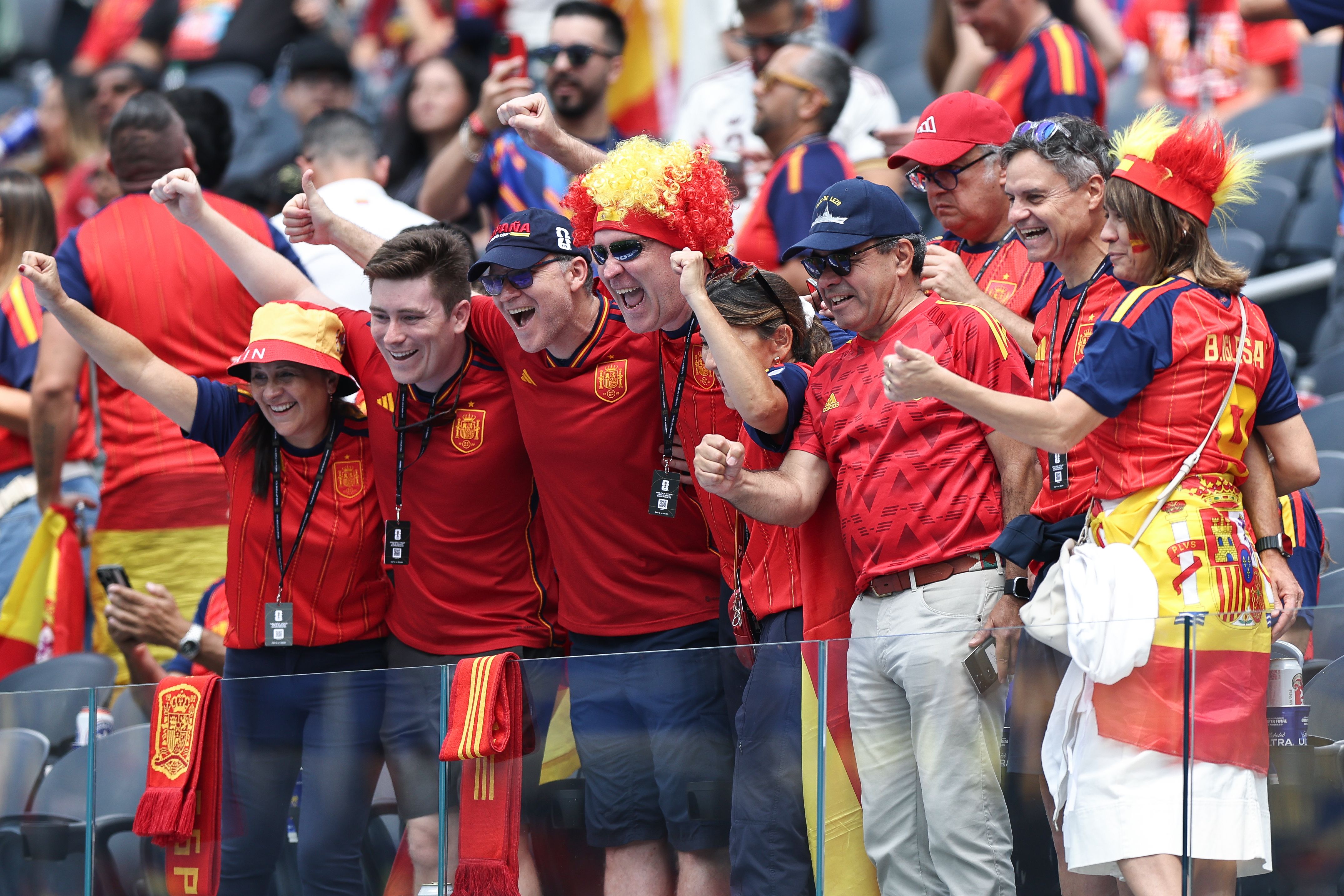 Spain fans gather for the World Cup game between Spain and Belgium in Los Angeles Stadium. Photo: Omar Vega/Getty Images