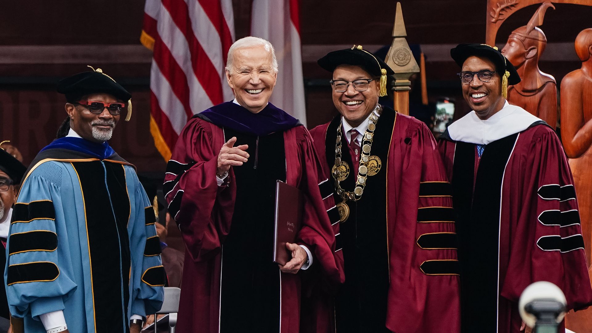 ATLANTA, GEORGIA - MAY 19: U.S. President Joe Biden poses for a photo with Morehouse College Preside