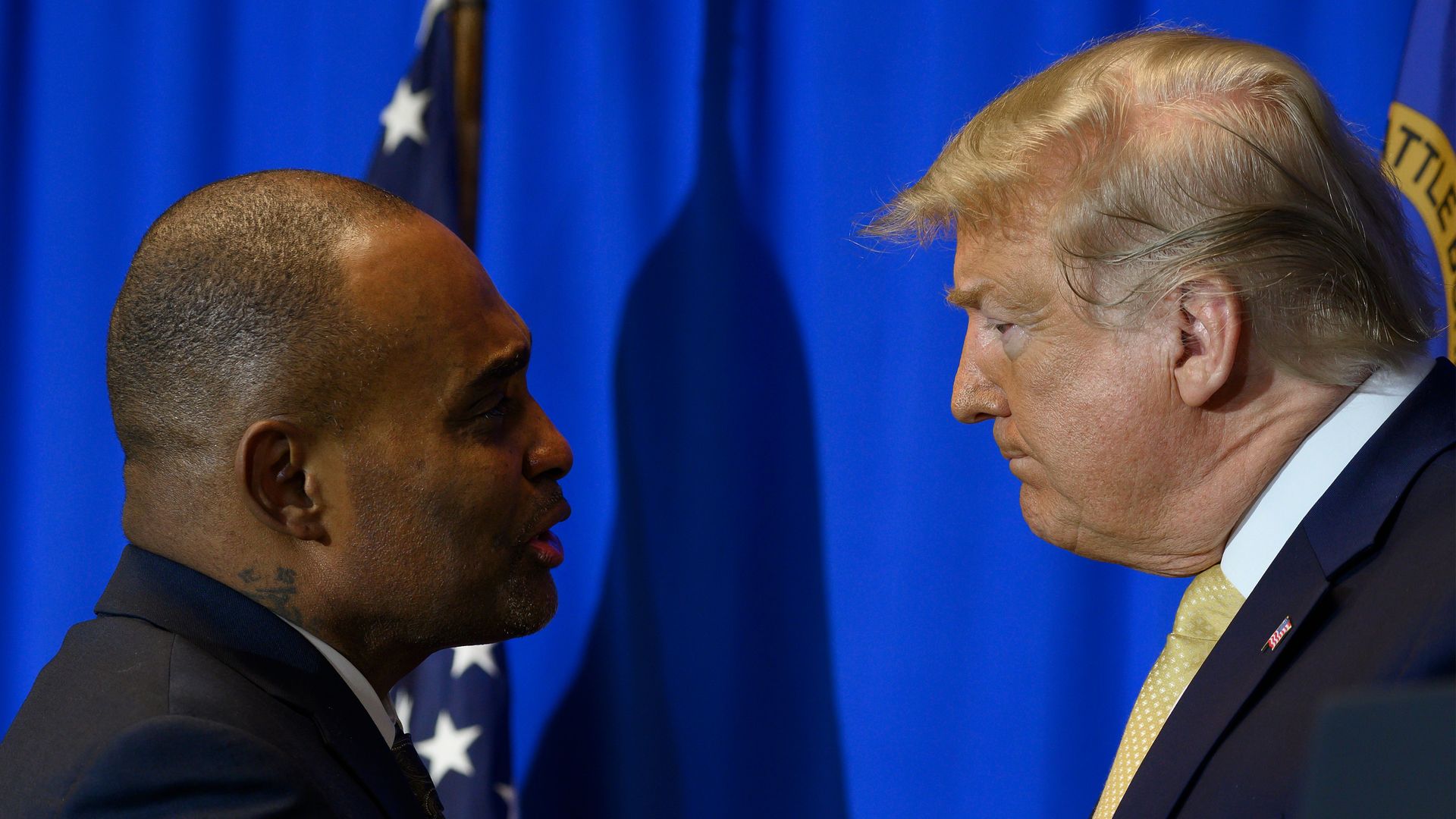 Founder of Hope for Prisoners Jon Ponder speaks with US President Donald Trump