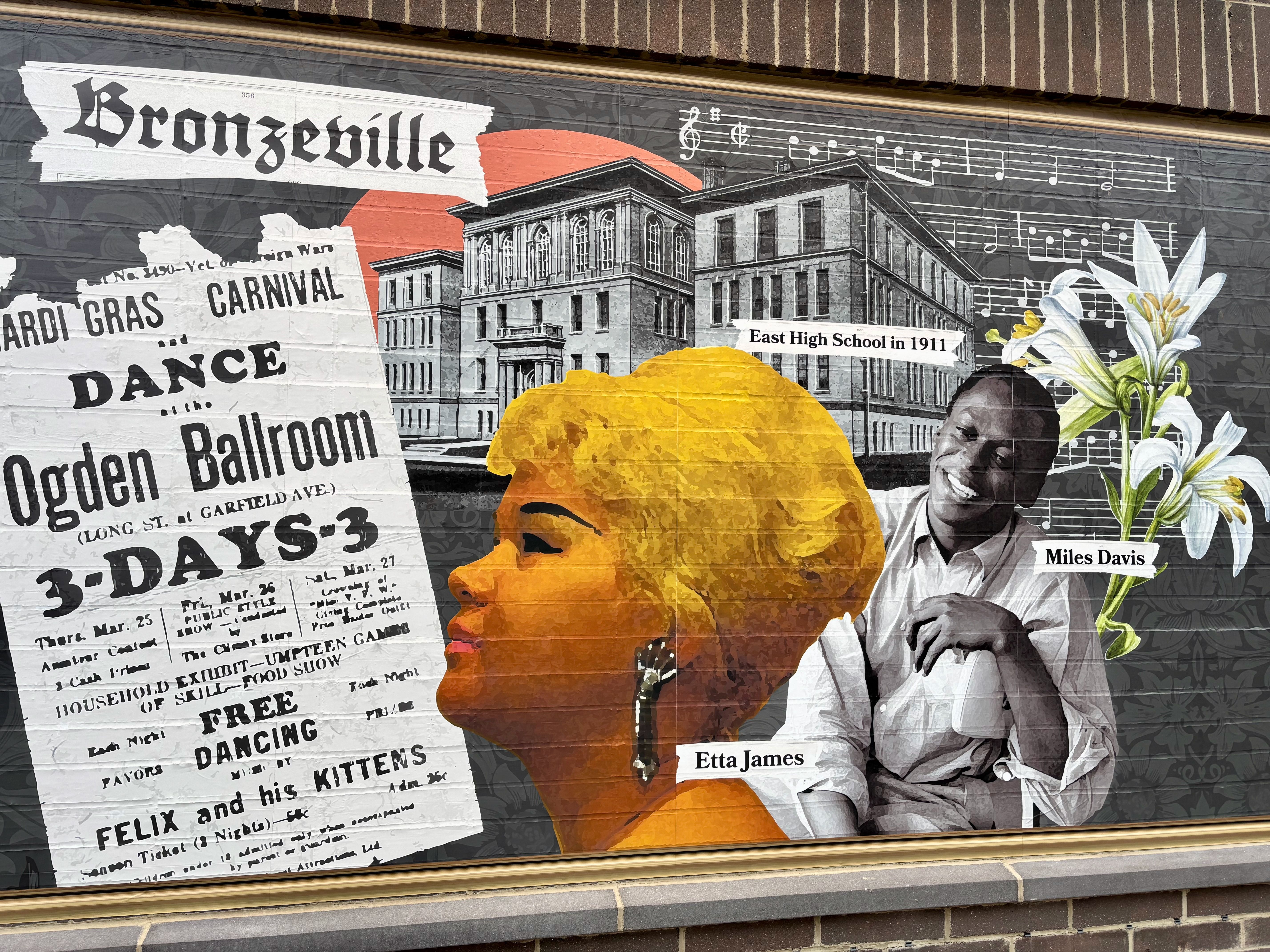 A mural celebrating Bronzeville's history near Long Street