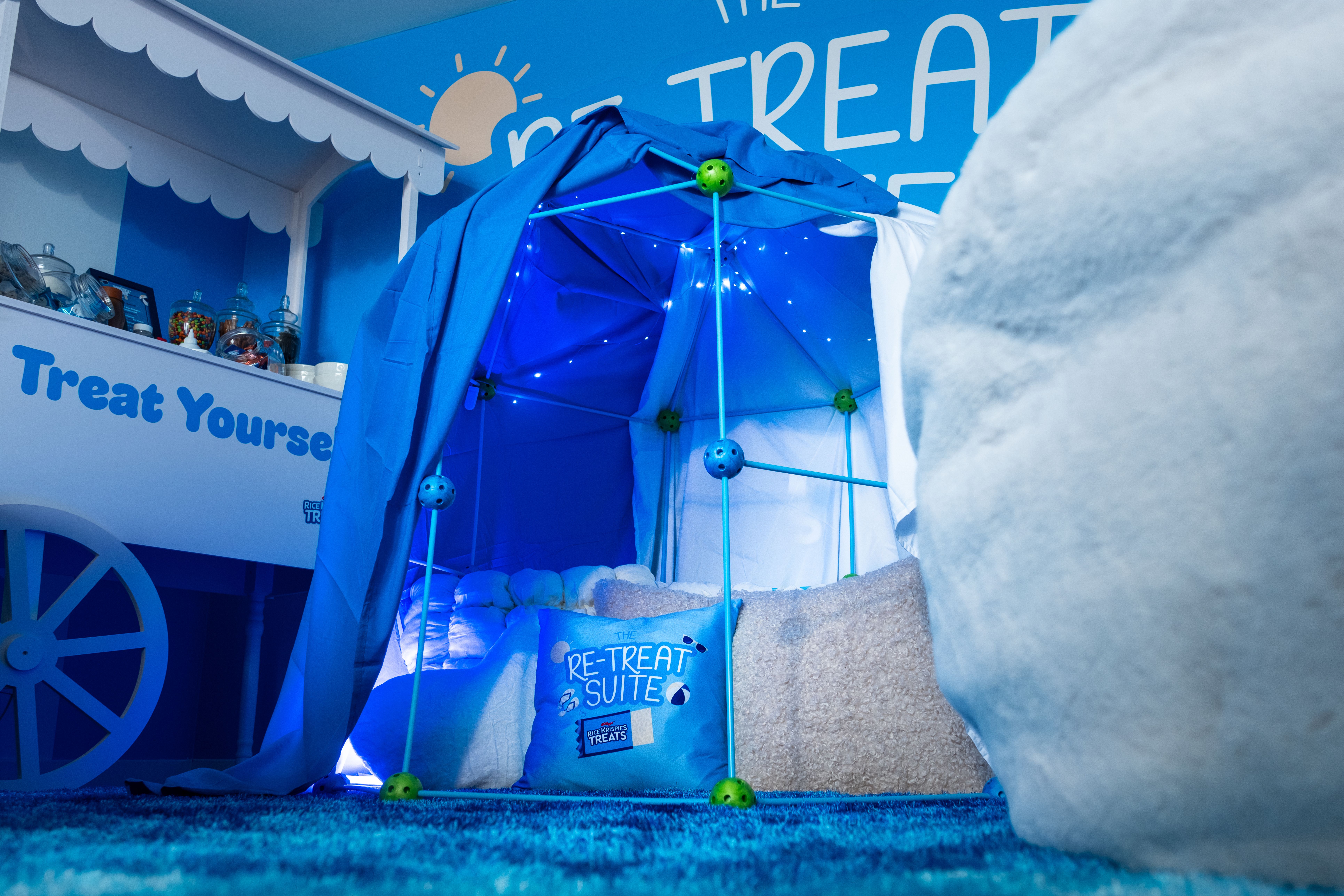 A tent with pillows in the "Rice Krispies Treats ReTreat" suite on Cape Cod.