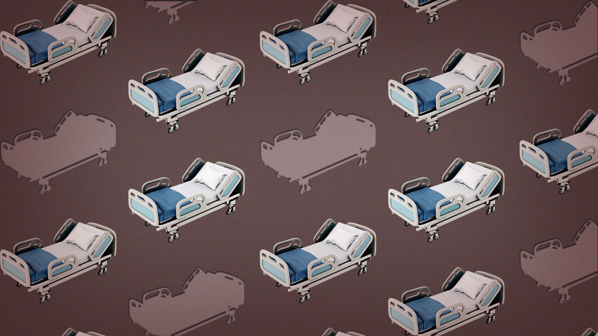 Illustration of a pattern of hospital beds with some cut out.