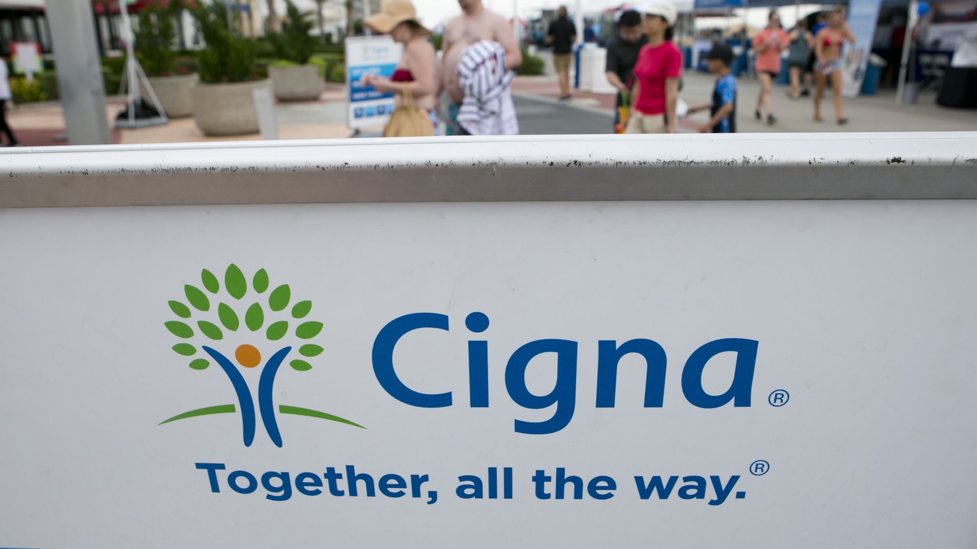 Cigna's logo on a wall.
