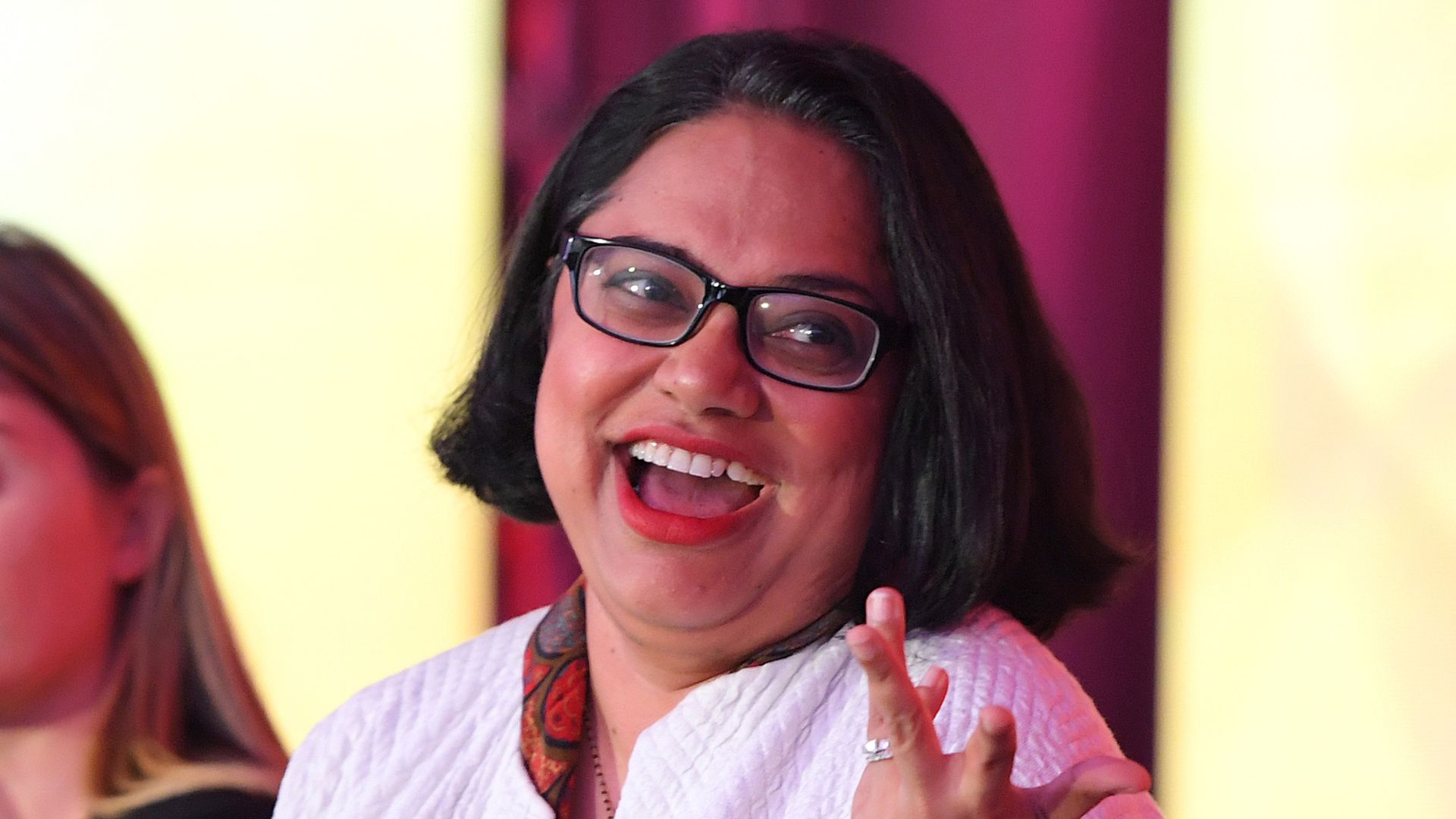 NARAL President Mini Timmaraju is seen speaking at a conference.