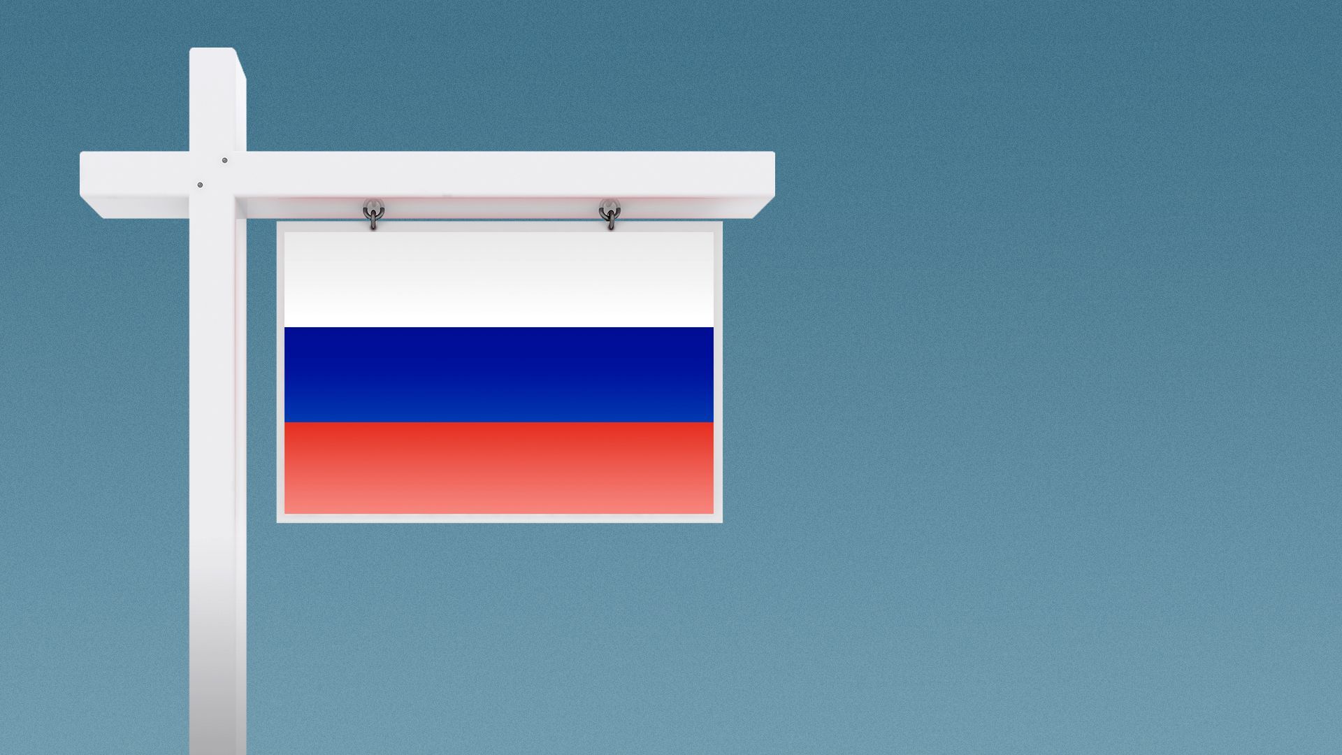 Real estate for sale sign frame hanging a Russian flag