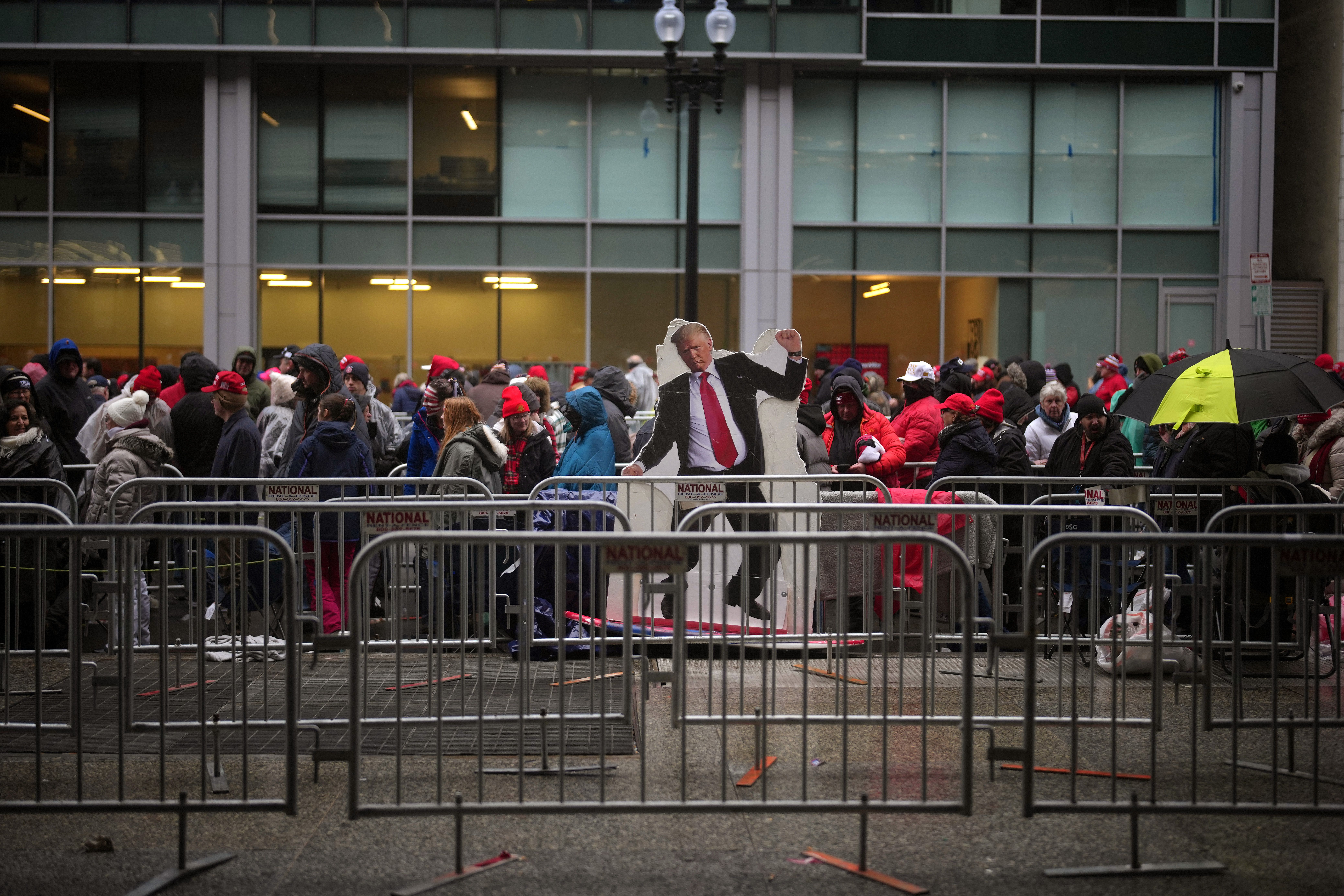A photo of attendees outside of President Donald Trump's rally at Capital One Arena in Washington, D.C.