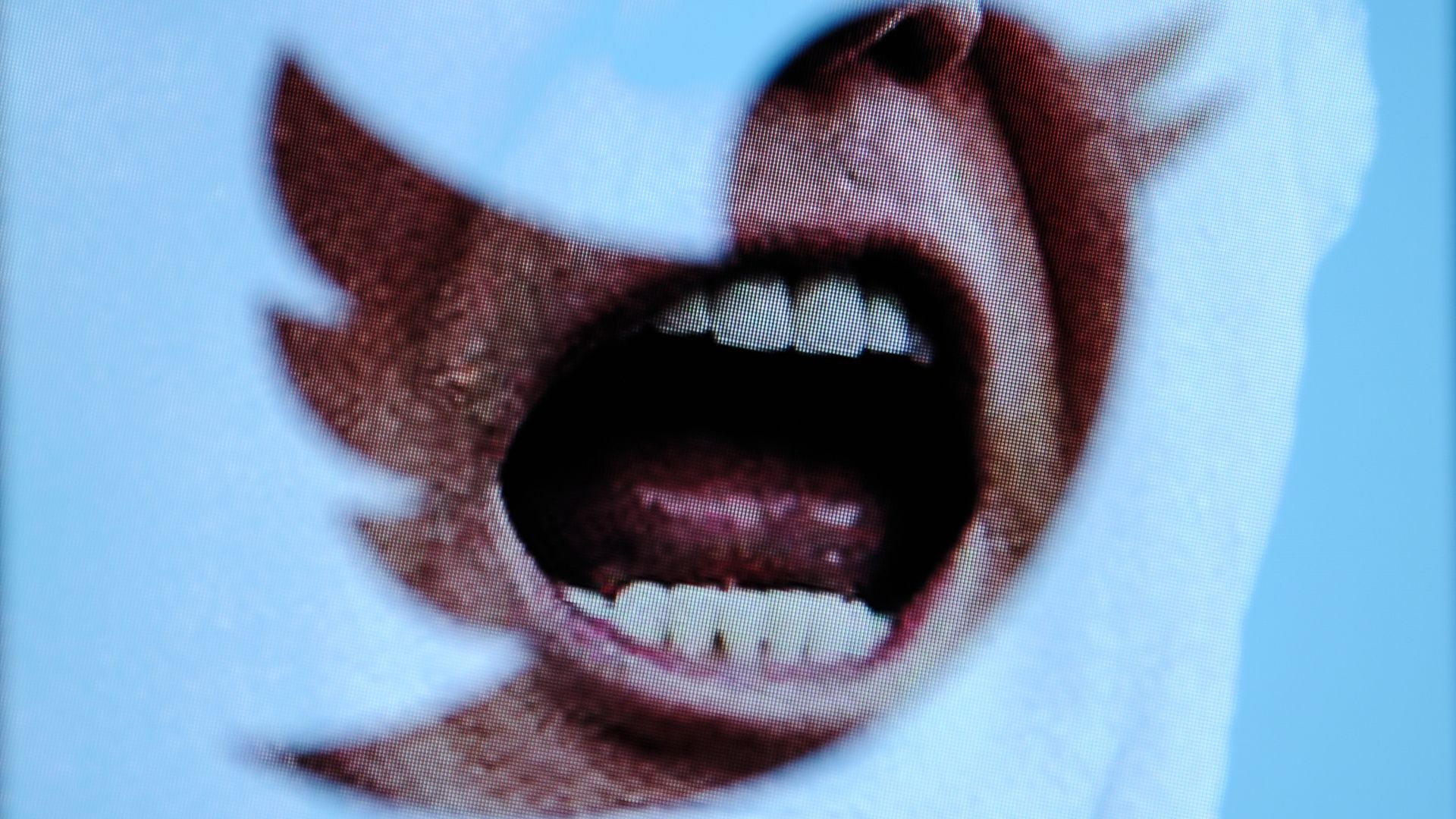 Photo illustration of Twitter logo and Donald Trump's mouth.