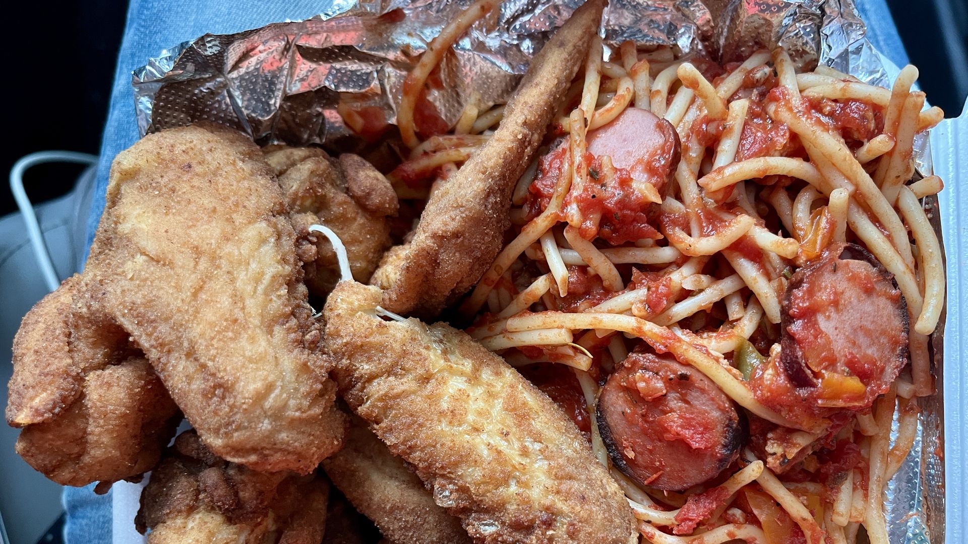 chicken wings and spaghetti