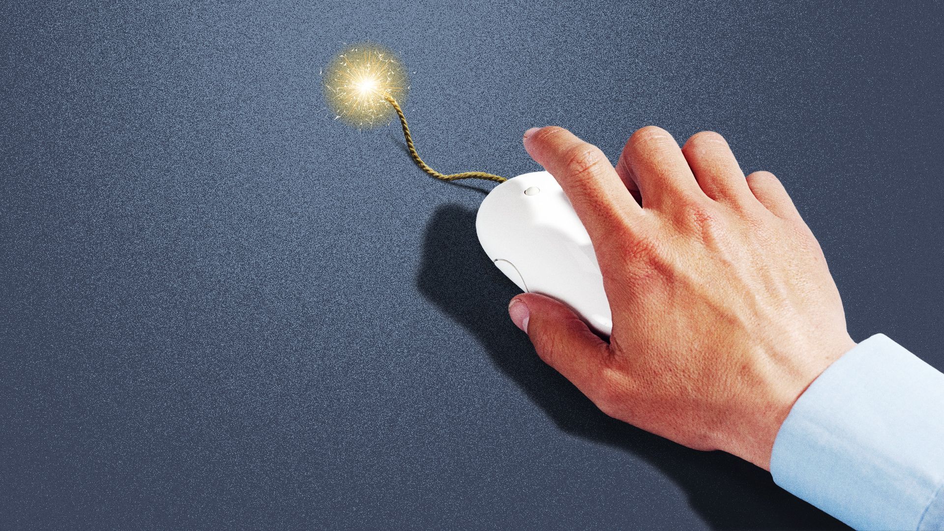 Illustration of a computer mouse's wire as a fuse. 