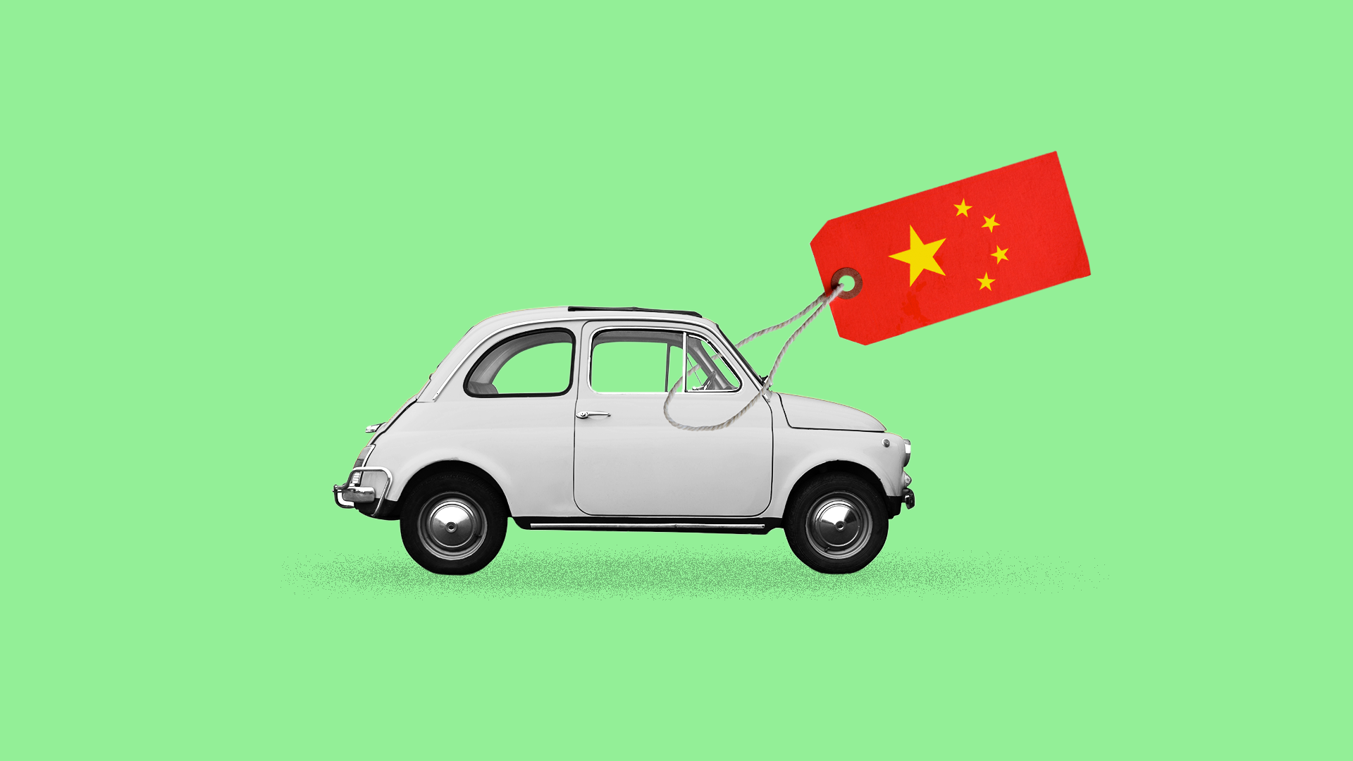 Illustration of a car with a price tag made of the Chinese flag. 