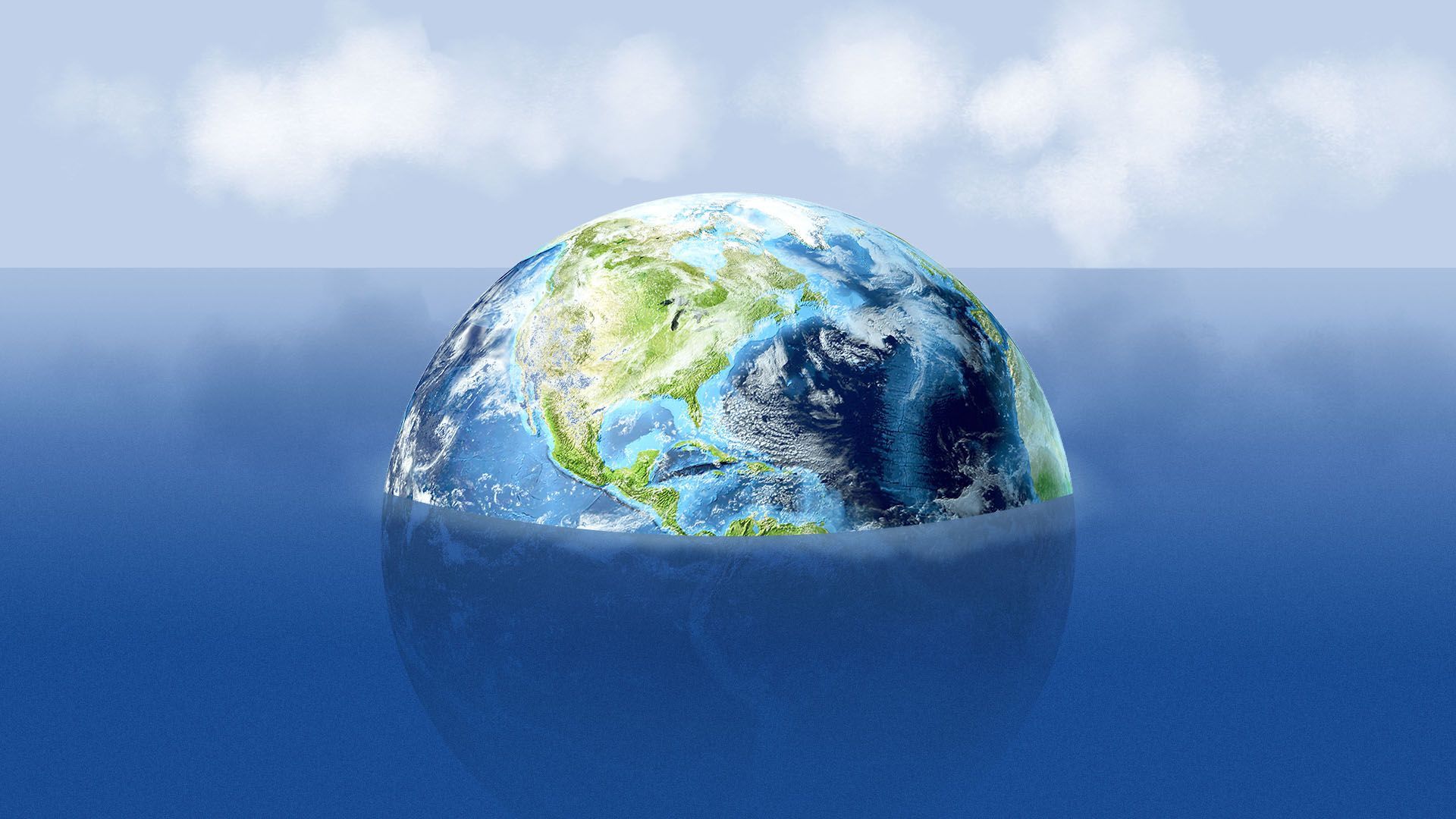 Illustration of the earth as an island in the middle of the ocean