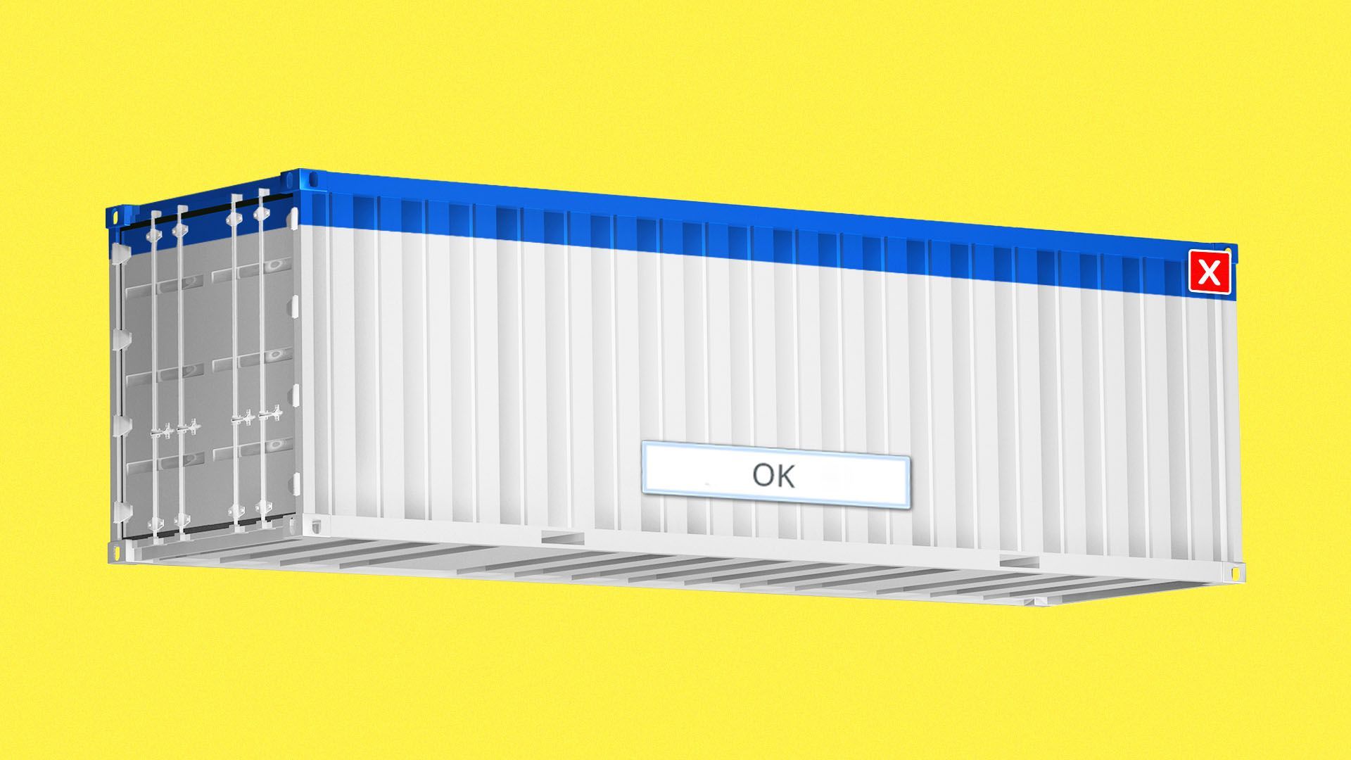 illustration of a computer pop up window made out of a shipping container