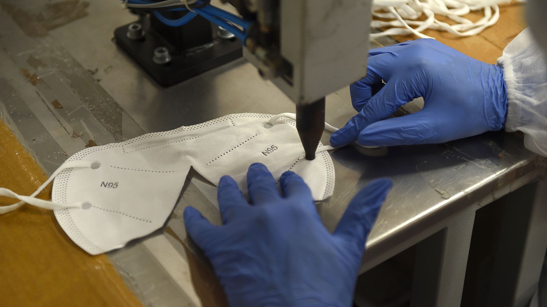Picture of an N95 mask being manufactured