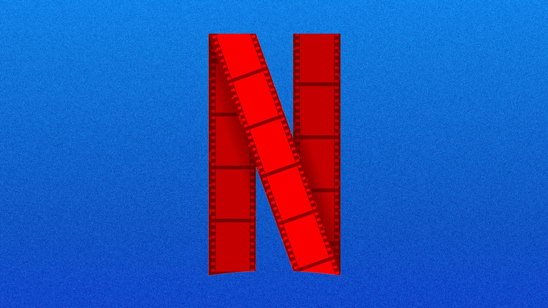 This illustration shows the Netflix logo made out of movie reel