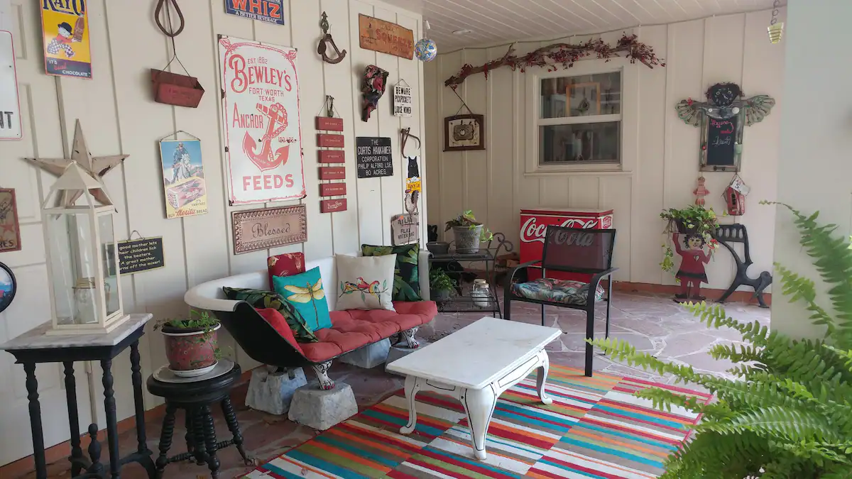porch loaded with antique decor
