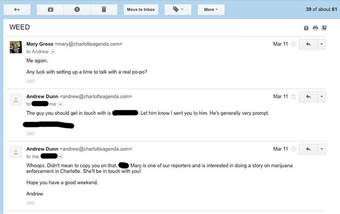 email to police about weed