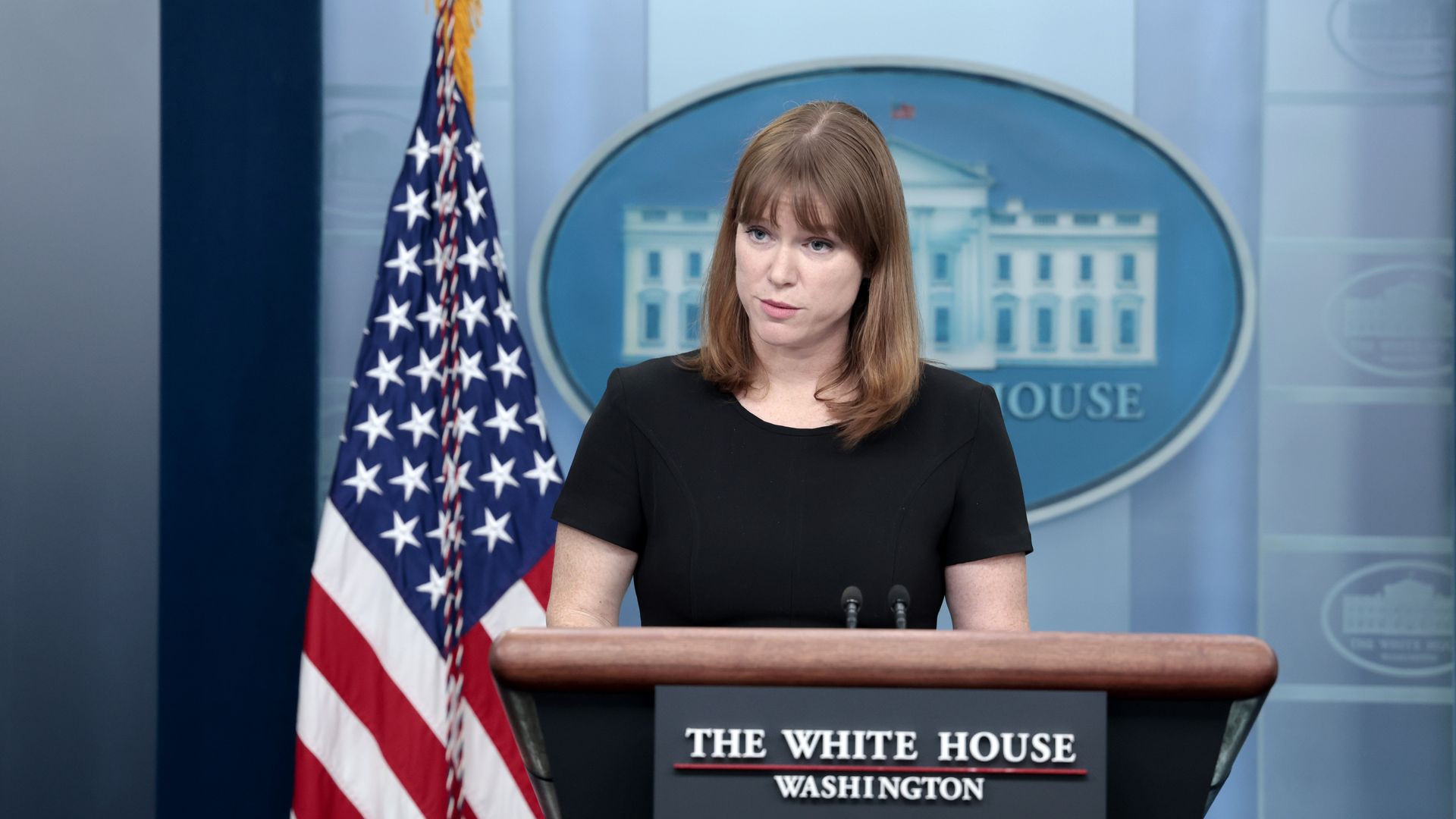 White House Communications Director Kate Bedingfield delivers remarks during a daily press